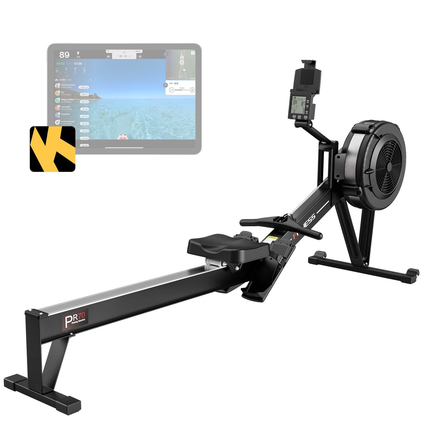 PASYOU Rudergerät Rudergerät für zu Hause, mit Bluetooth Funktion, 150KG Belastung, mit Hintergrundbeleuchtem Bluetooth-Display