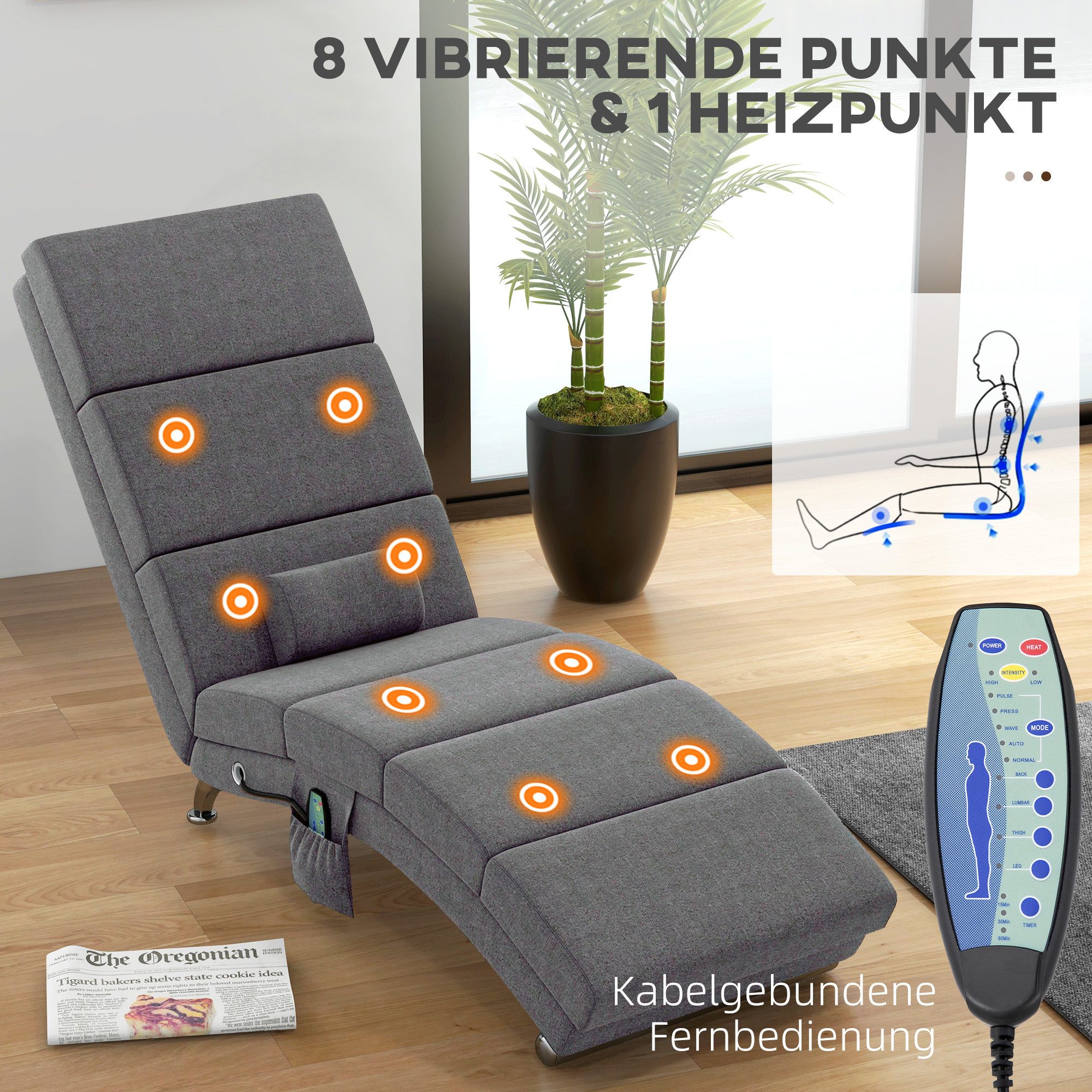 HOMCOM Massagesessel Relaxsessel TV Sessel mit Liegefunktion Massage Wärmefunktion (Relaxsessel, 1-St., Elektrisch Fernsehsessel), TV Sessel mit Lendenkissen Se – Bild 4 von 5