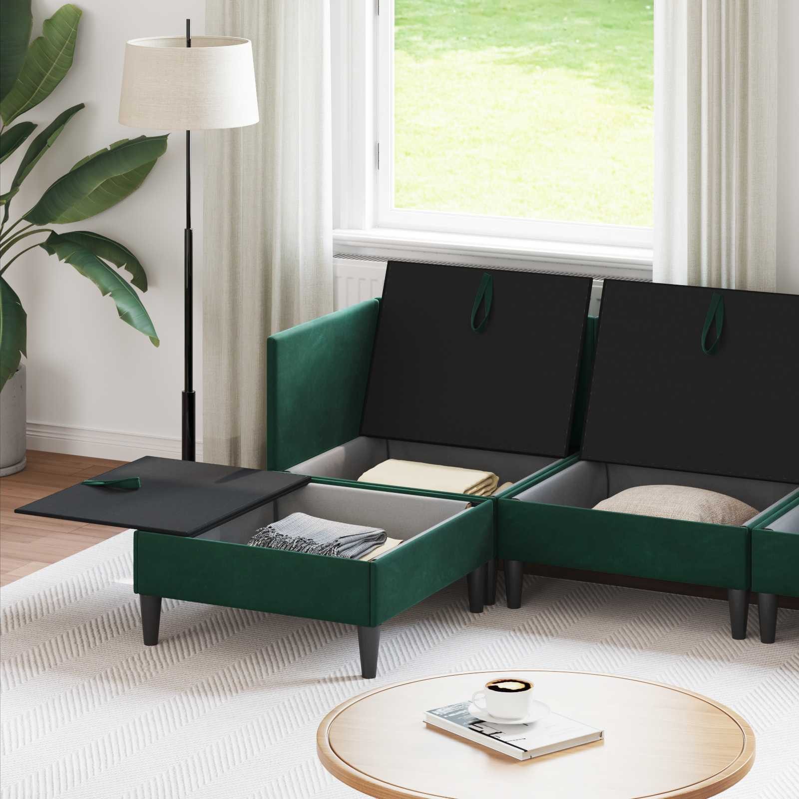 vidaXL Wohnzimmer-Set Wohnzimmergarnitur mit Kissen 6 pcs Dunkelgrün Samt, (6-St)