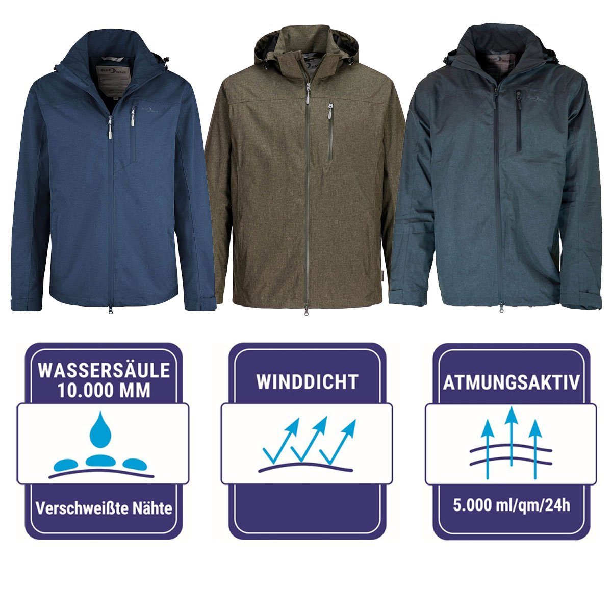 Henk Outdoor-Jacke Mesh-Futter mit Herren Wave - Jacke Blue Funktionsjacke oliv Wasserdichte