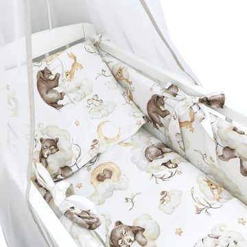 Baby-Delux Beistellbett Babybett Teddy und Freunde Beige, 10-tlg., Stillbett 90x40 weiß höhenverstellbar, Matratze inkl. komplett Set