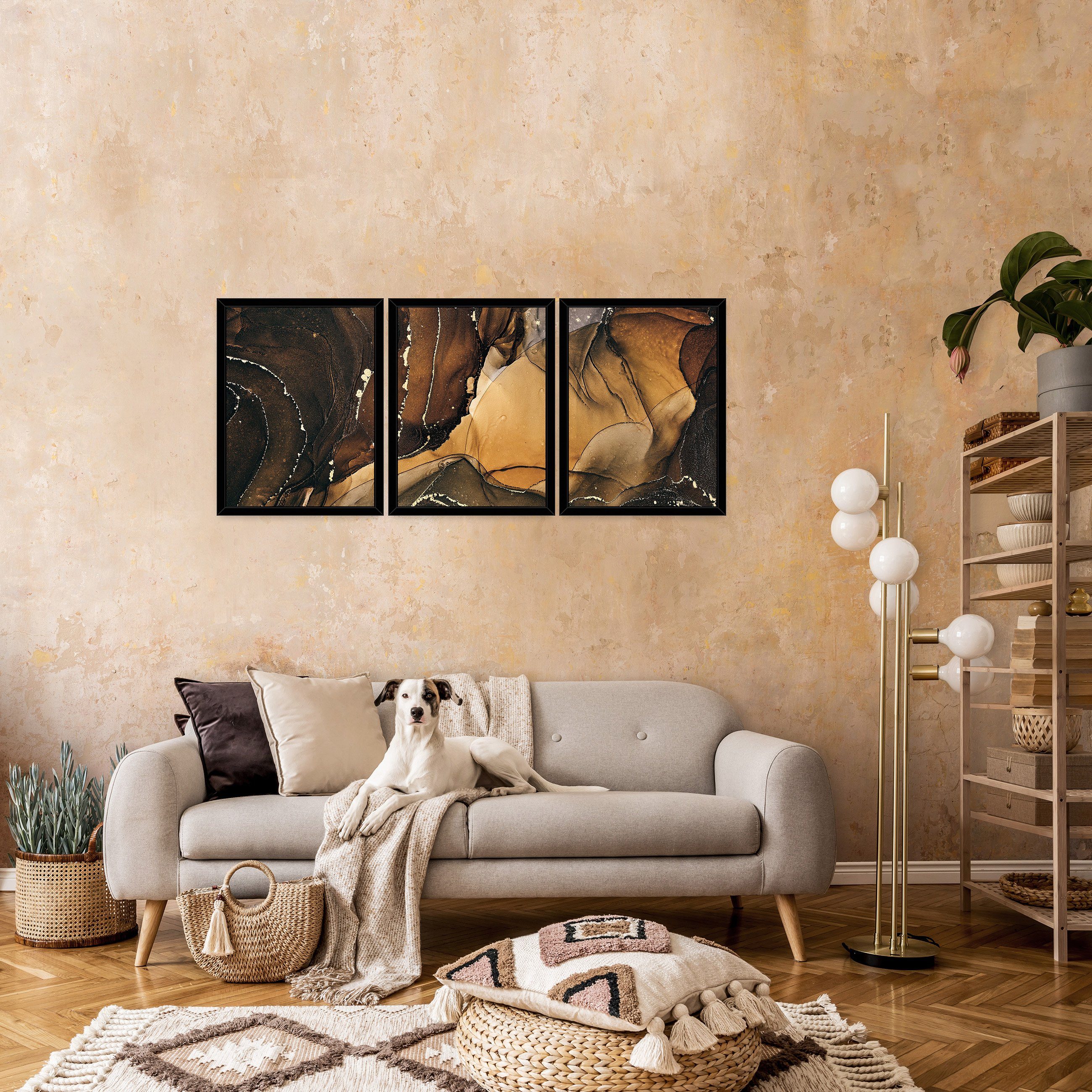 Wallarena Poster Set Mit Rahmen 3 Teilig Kunstdruck 3er Bilder Wandbilder Wohnzimmer, Marmor (3er, 3 St), SET 30x40 cm x 3 Wandbild