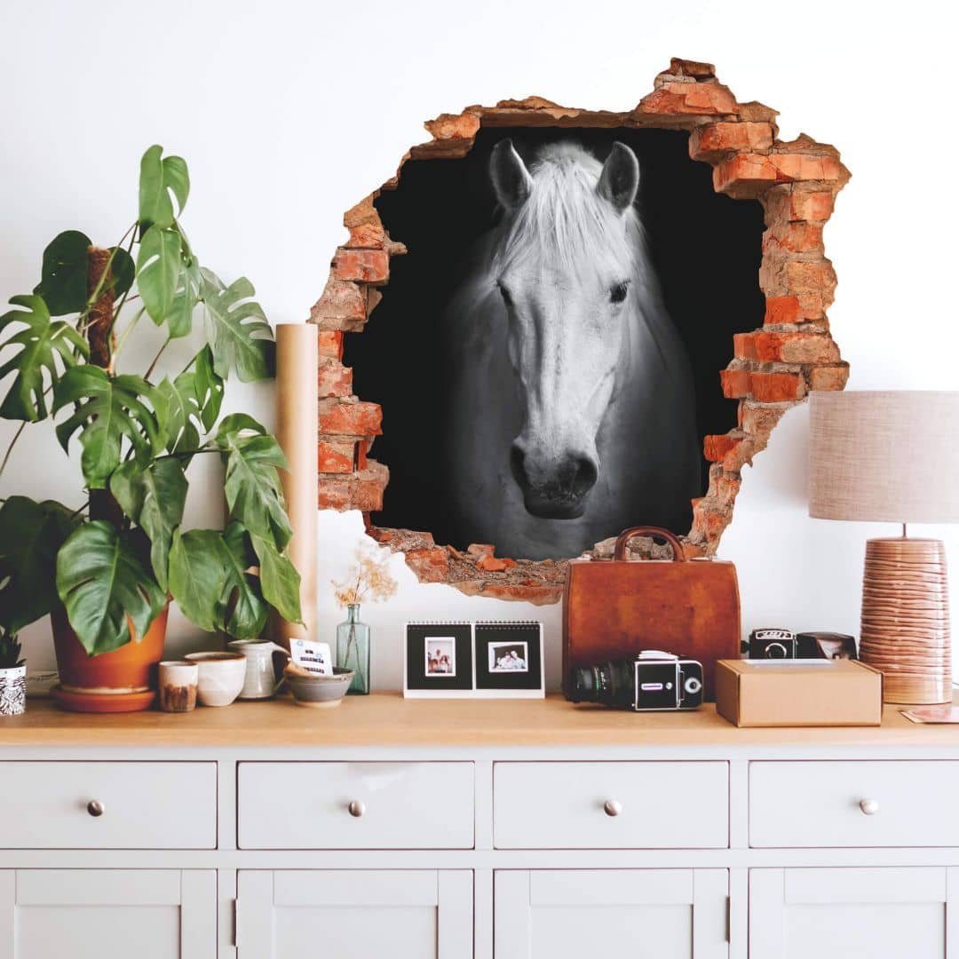 K&L Wall Art Wandtattoo 3D Wandtattoo Märchen Pegasus Einhorn Wandsticker weißes Pferd, Mauerdurchbruch Wandbild selbstklebend