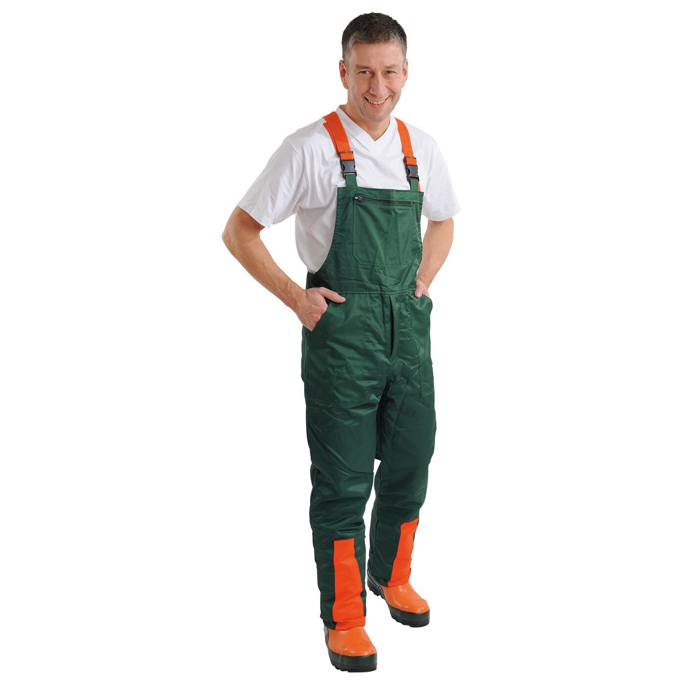 Feldtmann Arbeitslatzhose Schnittschutzlatzhose ERLE, grün EN 381-5 Klasse 1