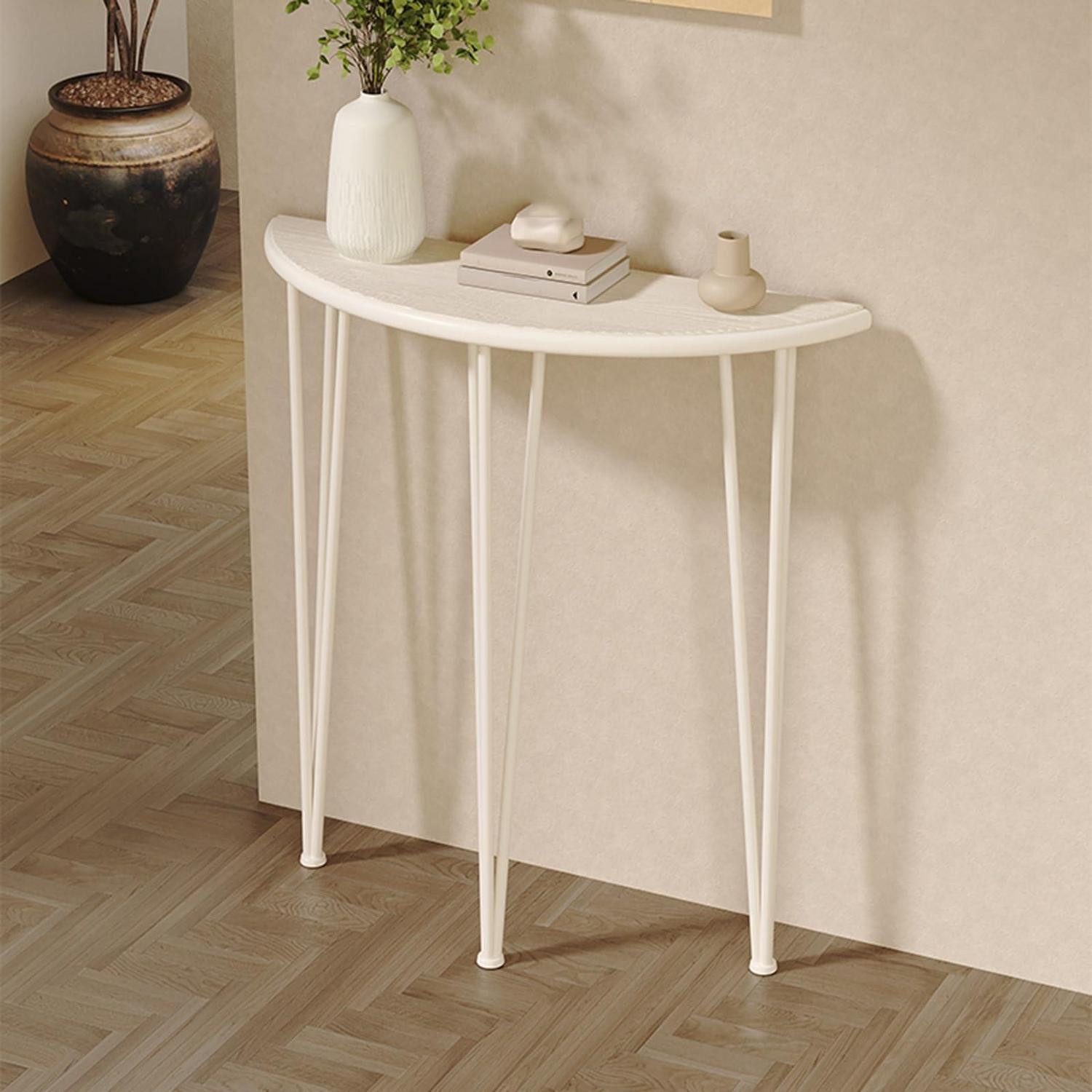 LuxusKollektion Konsolentisch Konsolentisch halbrunde Tischplatte Weiß 60cm (1-St)