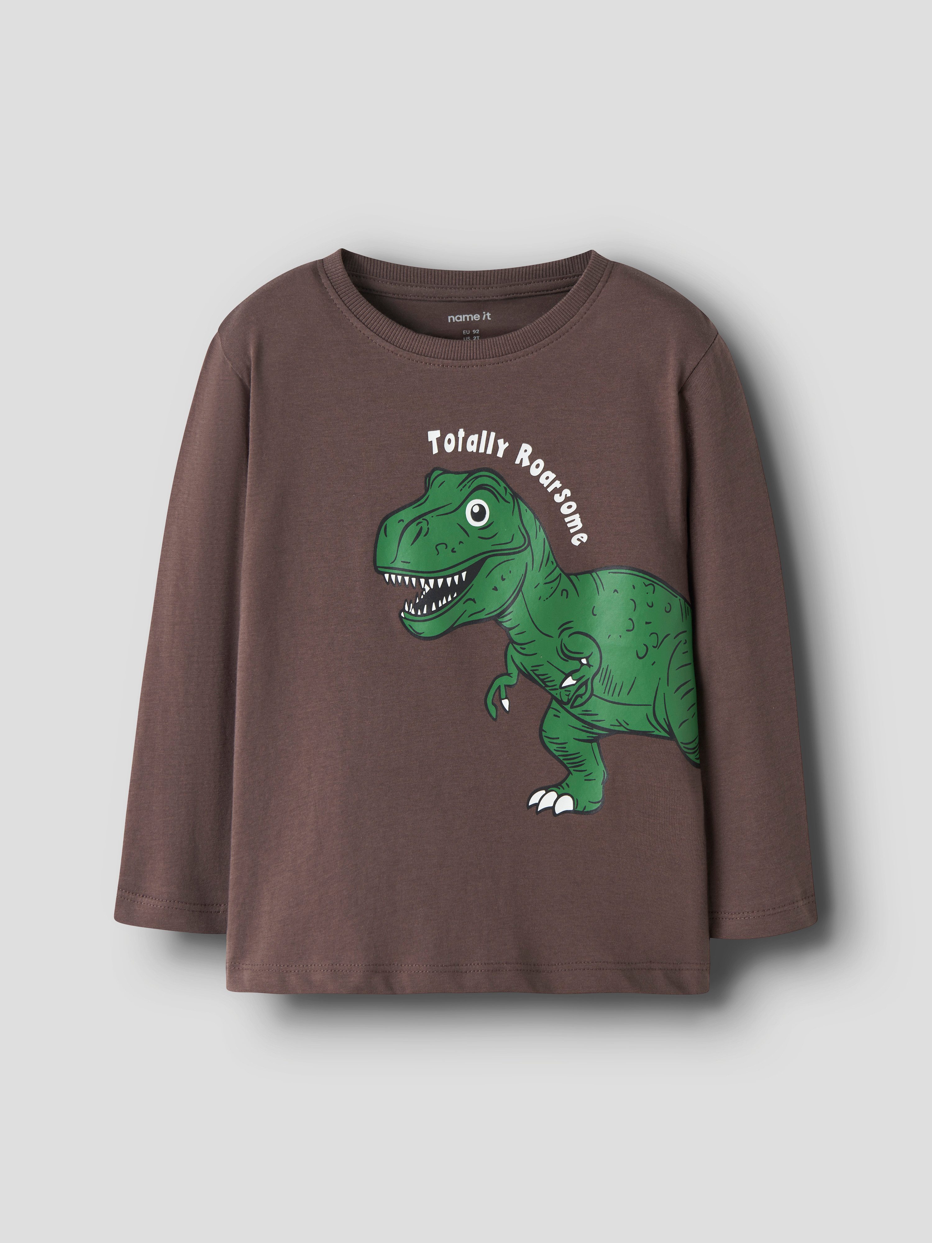 Name It Langarmshirt NMMNEDIN 2P LS NREG TOP BOX PB (Packung, 2-tlg) Baumwolle, regular fit, Dino Druck – Bild 2 von 5