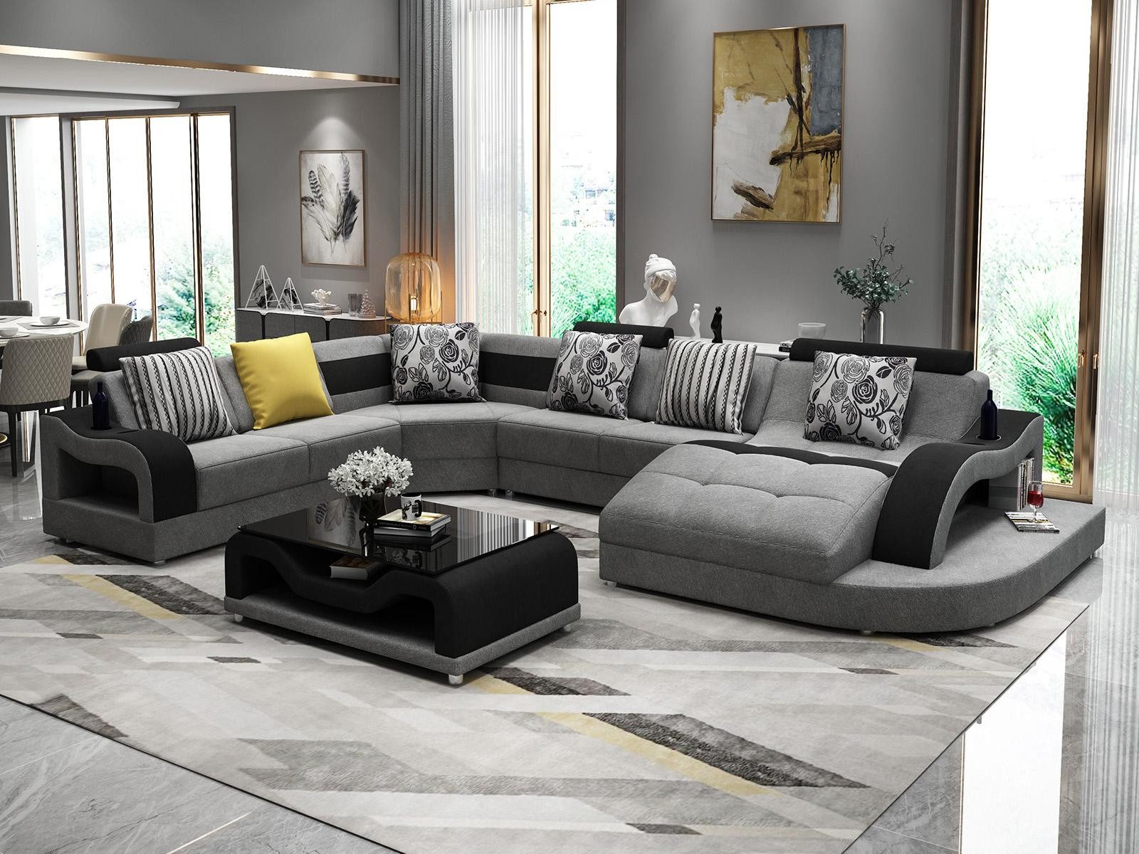 Xlmoebel Wohnlandschaft U-förmiges Sofa mit hochwertiger Textilpolsterung in modernem Design, Hergestellt in Europa