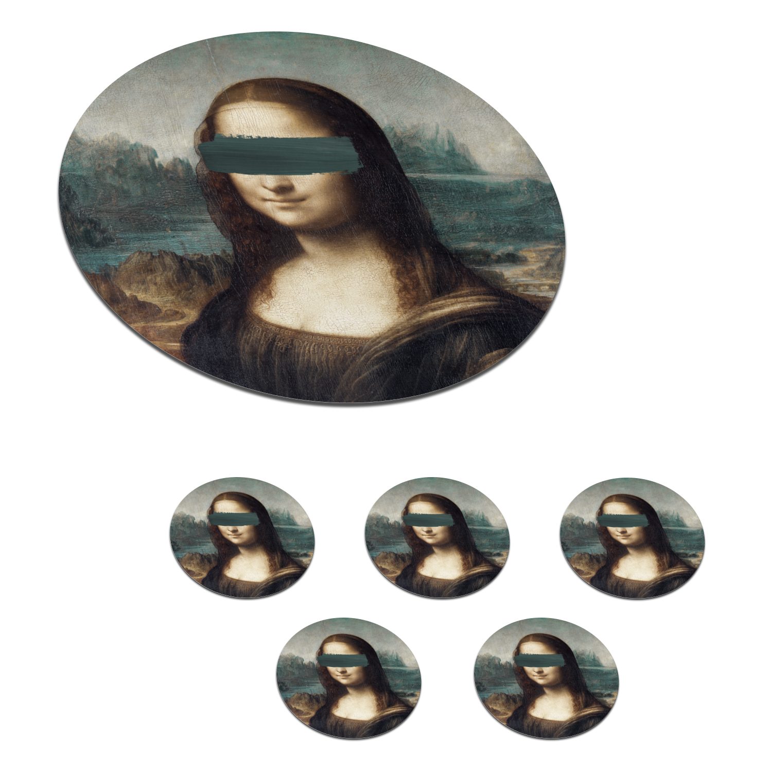 MuchoWow Glasuntersetzer Mona Lisa - Leonardo da Vinci - Kunst, Zubehör für Gläser, 6-tlg., Getränkeuntersetzer, Tassenuntersetzer, Korkuntersetzer, Tasse, Becher