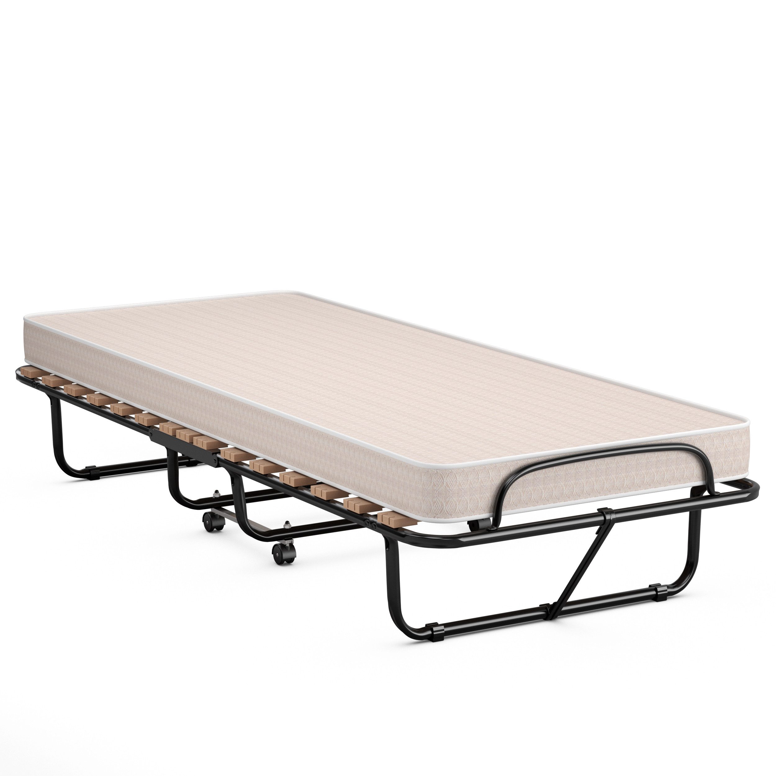 COSTWAY Gästebett klappbar mit Matratze, 80x190cm Einzelbett mit Rollen