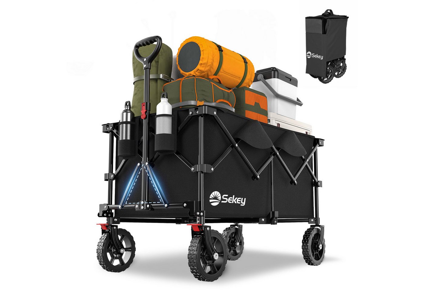Sekey Bollerwagen Faltbar Handwagen Klappbar Transportwagen 200L 200KG Einkaufstrolley, Kompakt faltbar, spart Platz – ideal für Ausflug, Reise, Party