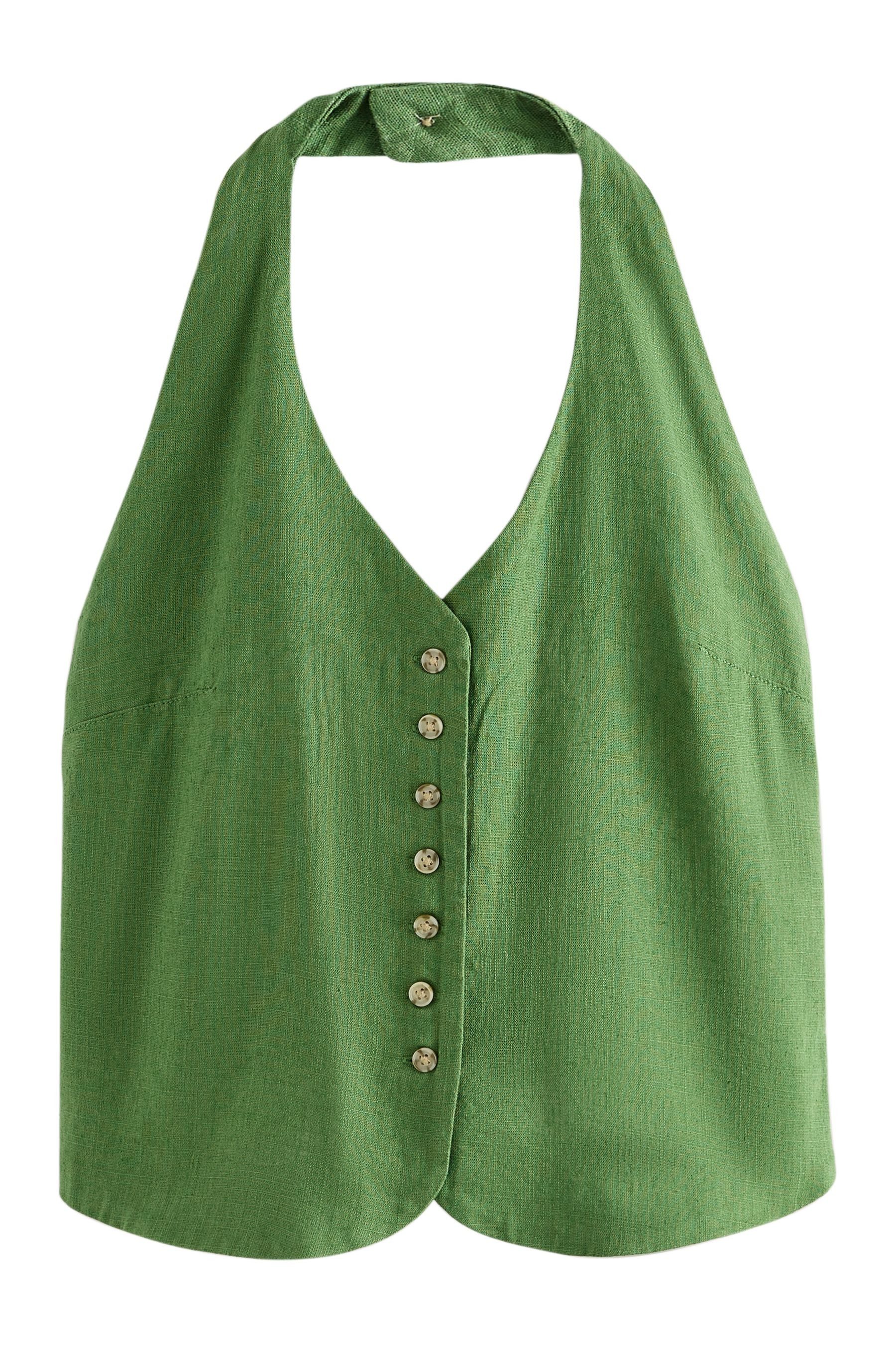 Blusentop Neckholder-Weste mit Leinenanteil