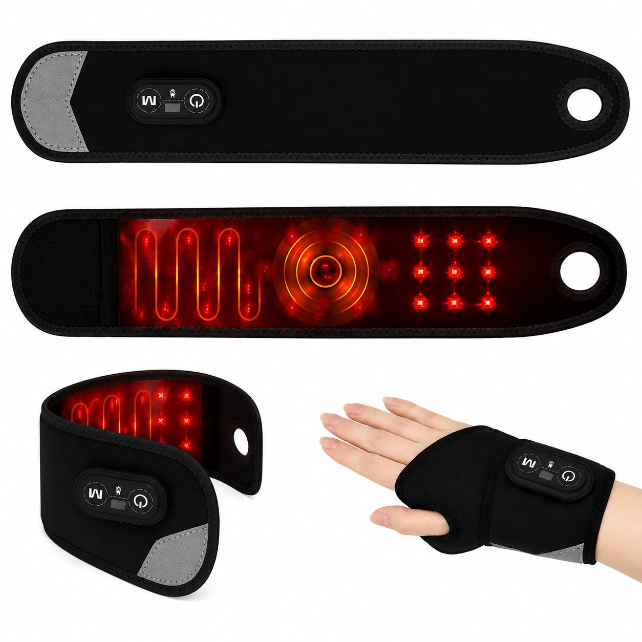 ibettertec Massagegerät Multifunktional Handgelenk Rotlicht massagegerät mit Heizfunktion, 5 Graphene Heizung Ebenen und 3 Vibration Modi,Heizung mit rotem Licht, Mit 3000mAh Akku, Multifunktionales kabelloses Handgelenk-Massagegerät, für Handgelenk,Knie, Ellbogen und Schultern