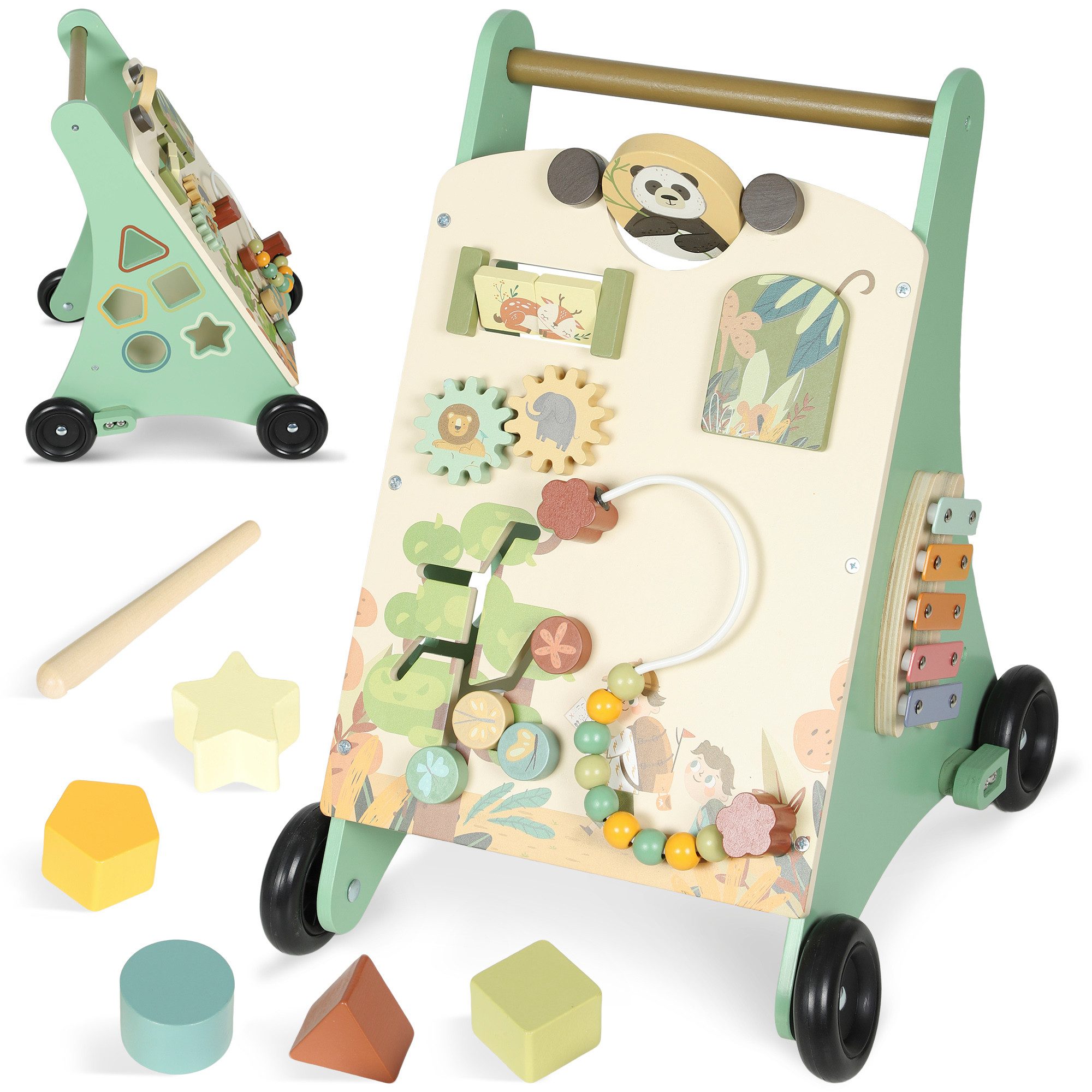 AIYAPLAY Lauflernwagen Montessori Lauflernhilfe mit Geschwindigkeitskontrolle, Xylophon, (Set, 1-tlg., Lauflernwagen mit Formenblöcken), Montessori, einstellbare Radspannung