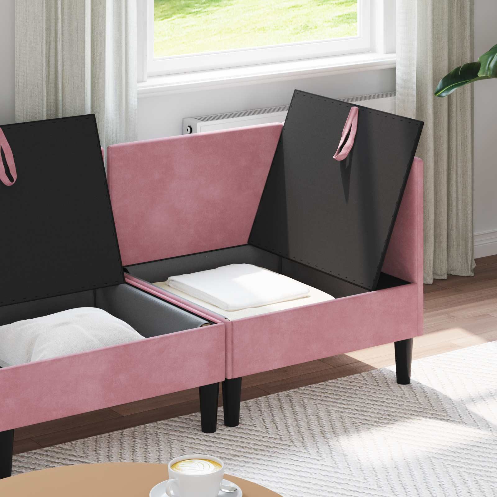 vidaXL Wohnzimmer-Set Wohnzimmergarnitur mit Kissen mit Speicher 3 pcs Rosa Samt, (3-St)