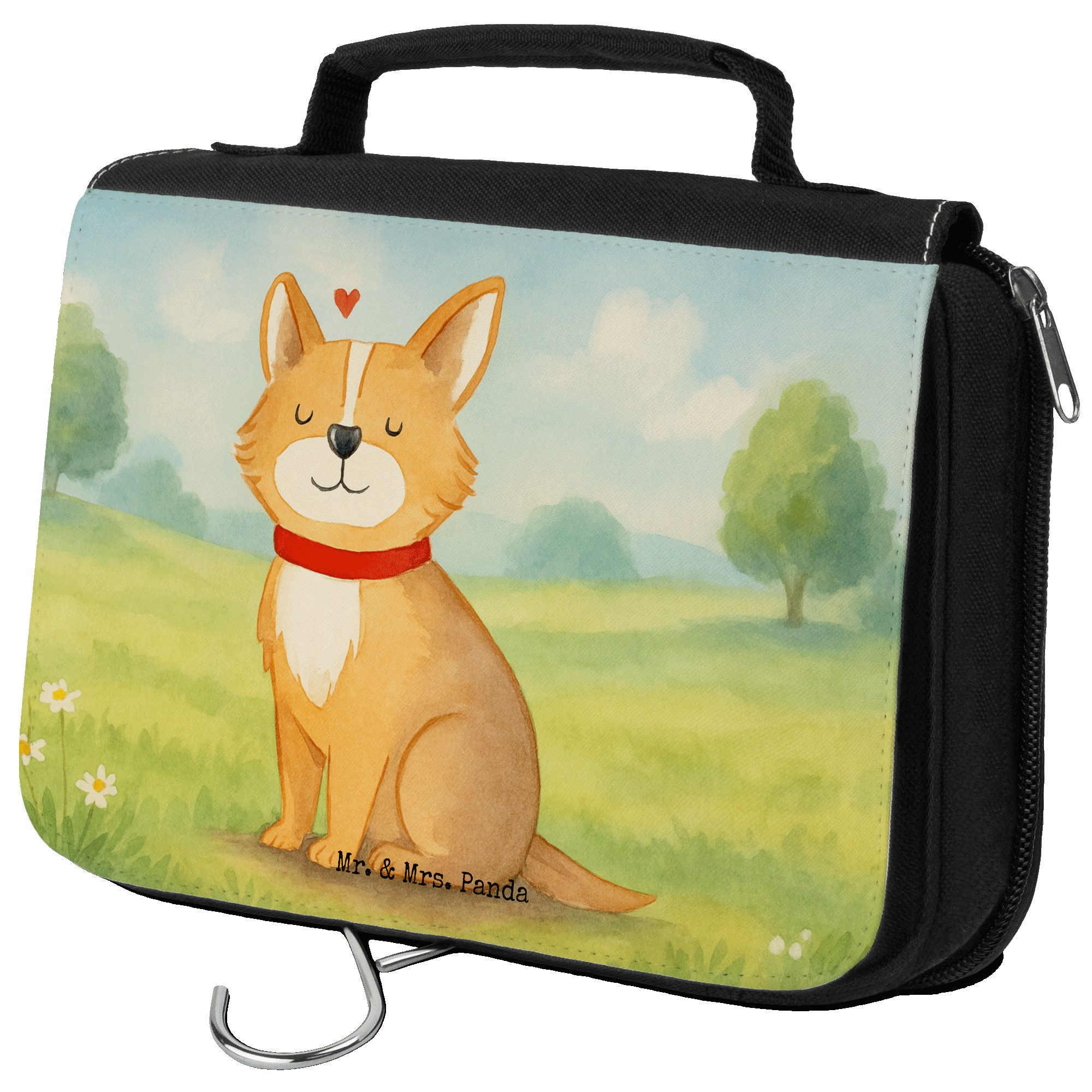 Kulturbeutel Hund Glück Design, Kosmetiktasche, Weiß, Herz, Corgie, Liebe, kulturt