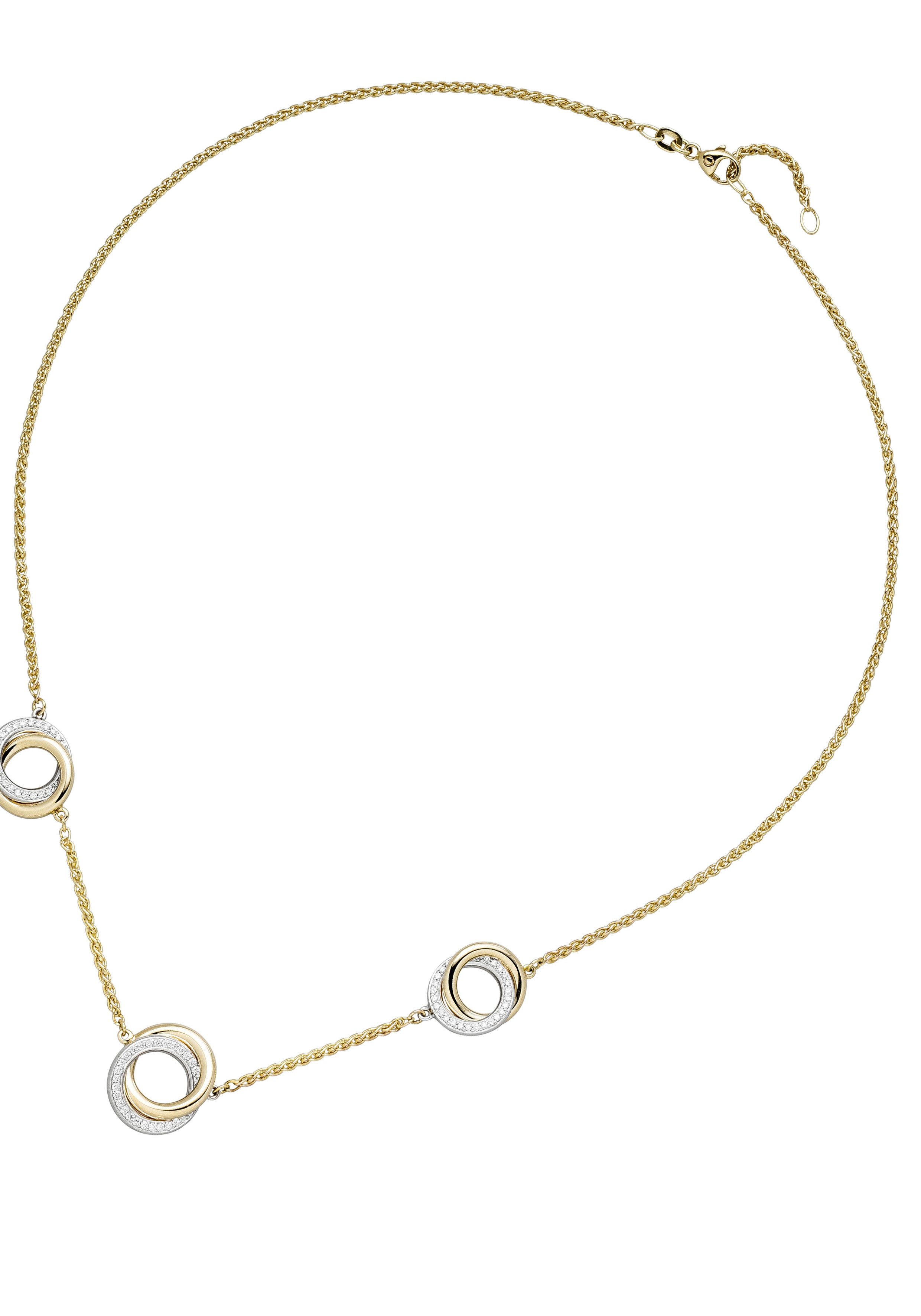 JOBO Kette mit Anhänger Zopfkette 45 cm, 585 Gold Bicolor mit 82 Diamanten