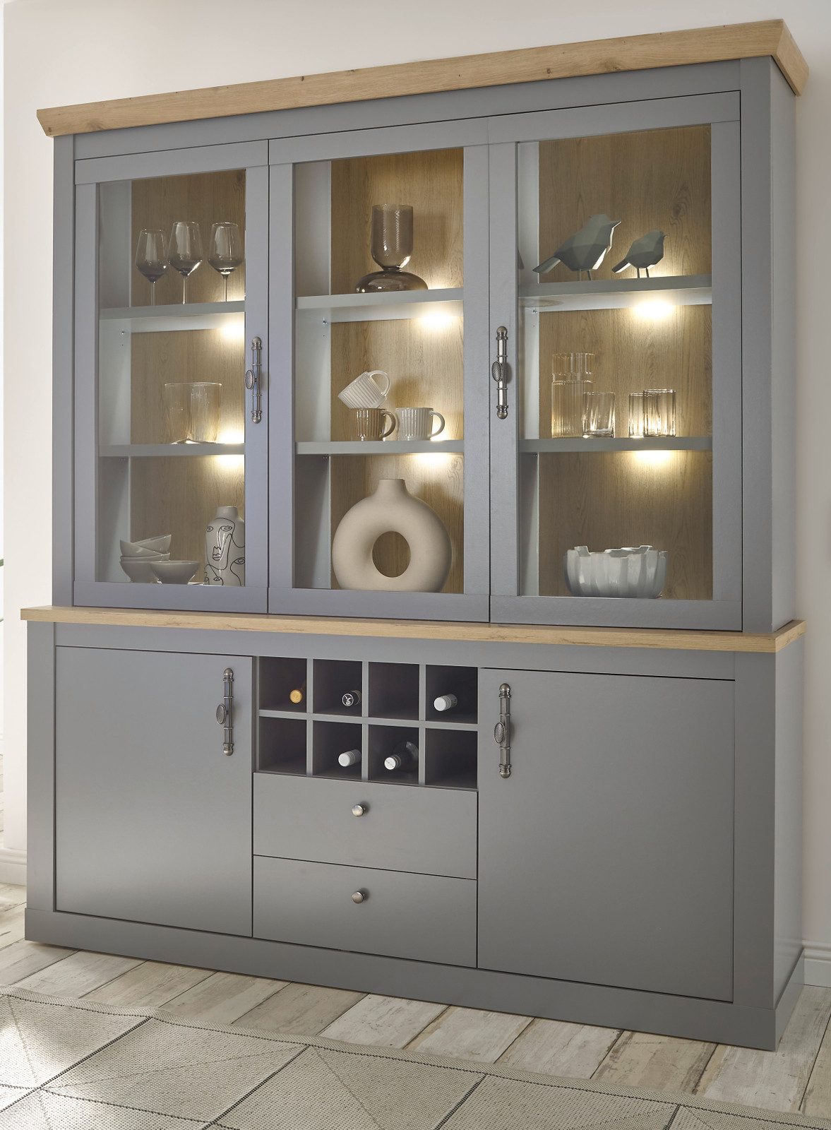 Furn.Design Buffet Rideau (Buffetschrank in grau mit Eiche Artisan, 183 x 206 cm) Landhausstil modern