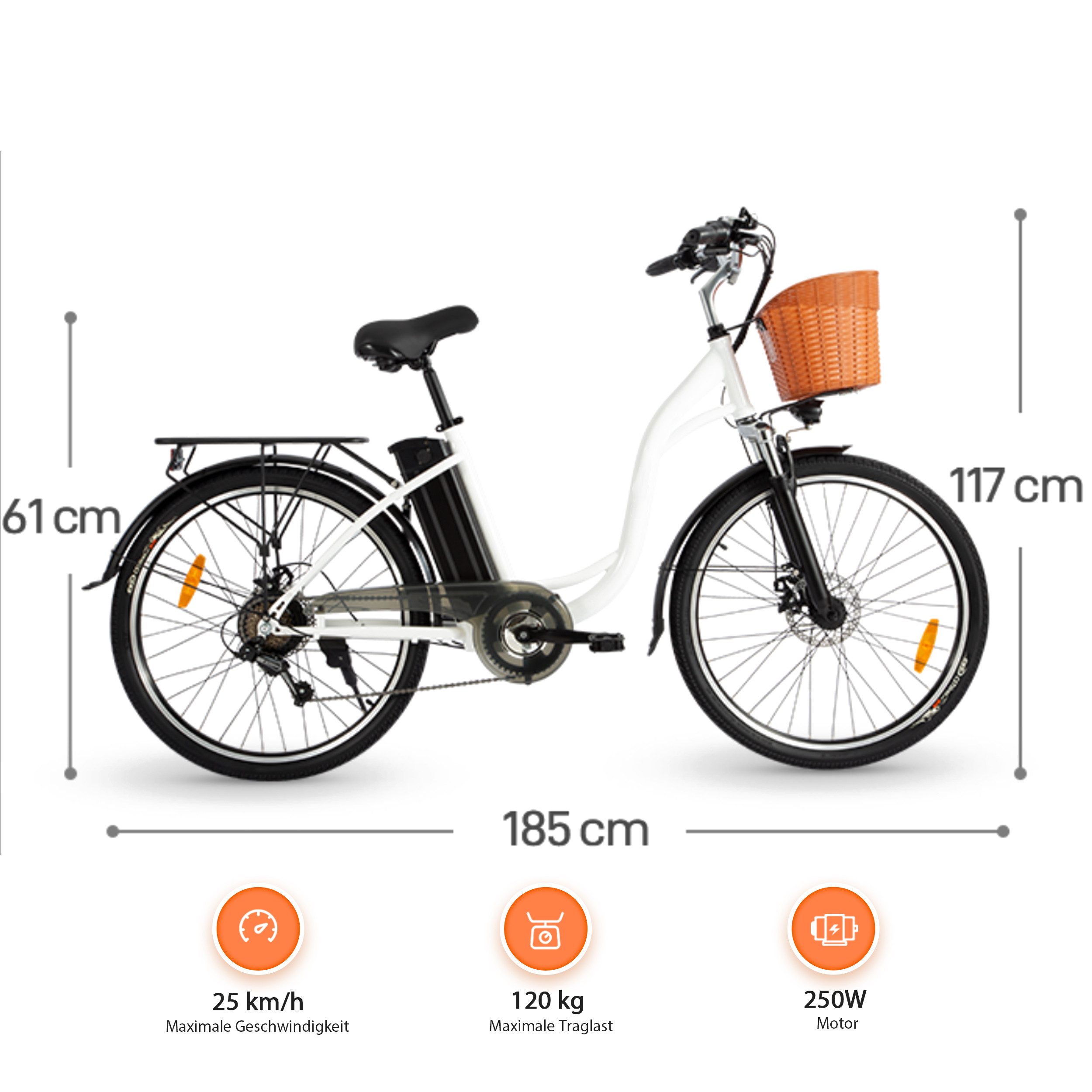 Thumbnail - Vankel E-Bike Cityrad Elektrofahrrad 26 Zoll Damen 450WH 36V Herren Ebike Cityrad, Pedelec, 6 Gang, Kettenschaltung, Hec...