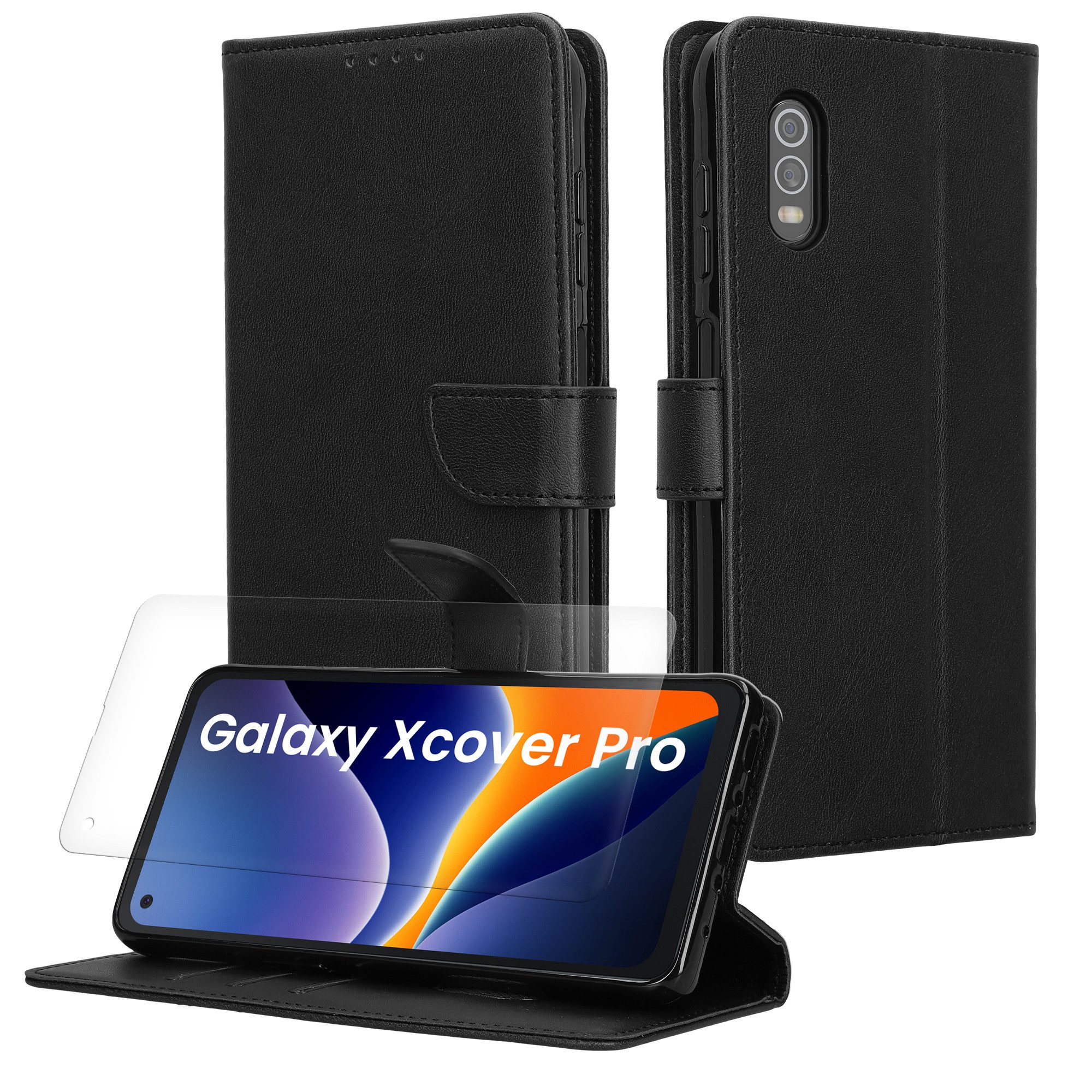 kwmobile Etui Kunstleder Handyhülle für Samsung Galaxy Xcover Pro Hülle, Brieftaschen Schutzhülle aus PU-Leder mit Displayschutz