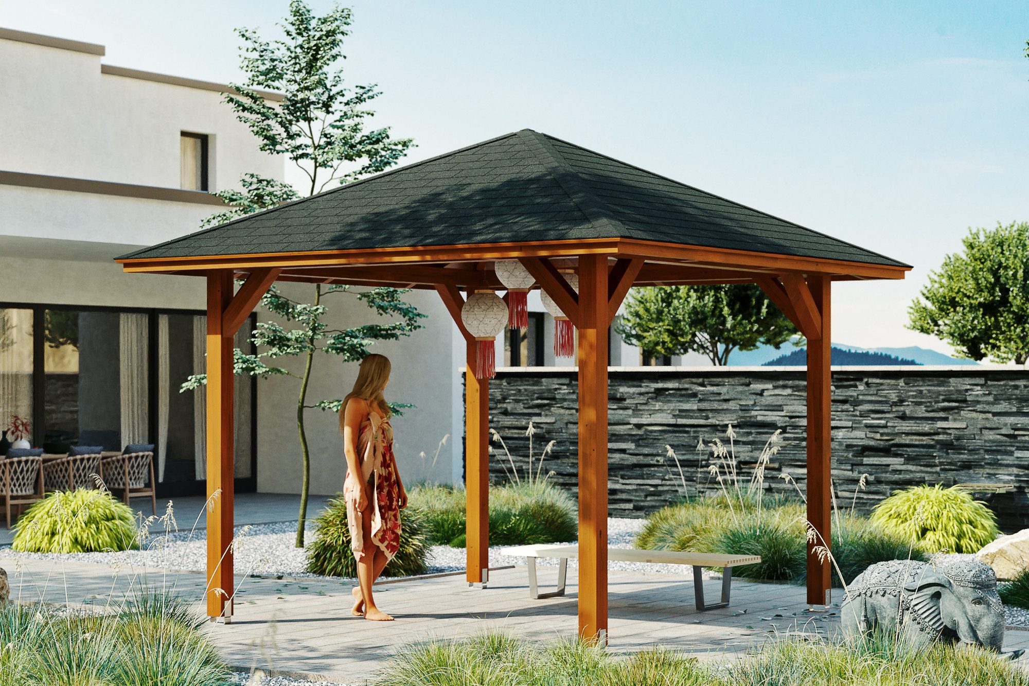 Thumbnail - Skanholz Holzpavillon Cannes 1, Leimholz, 294 x 294 cm