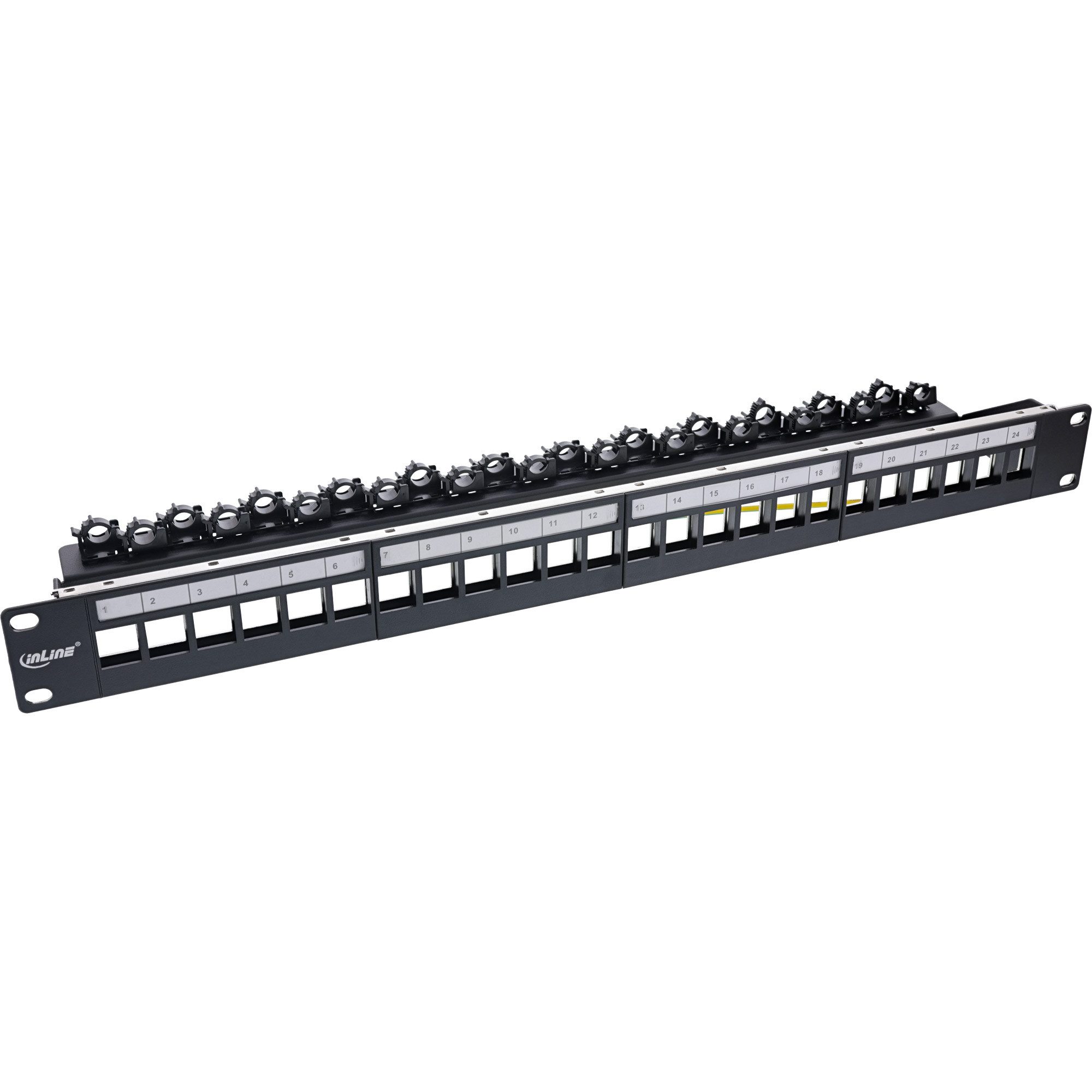 24-fach, Keystone Leerblech Patchpanel, 19", 1HE, schwarz Netzwerk-Patch-Panel