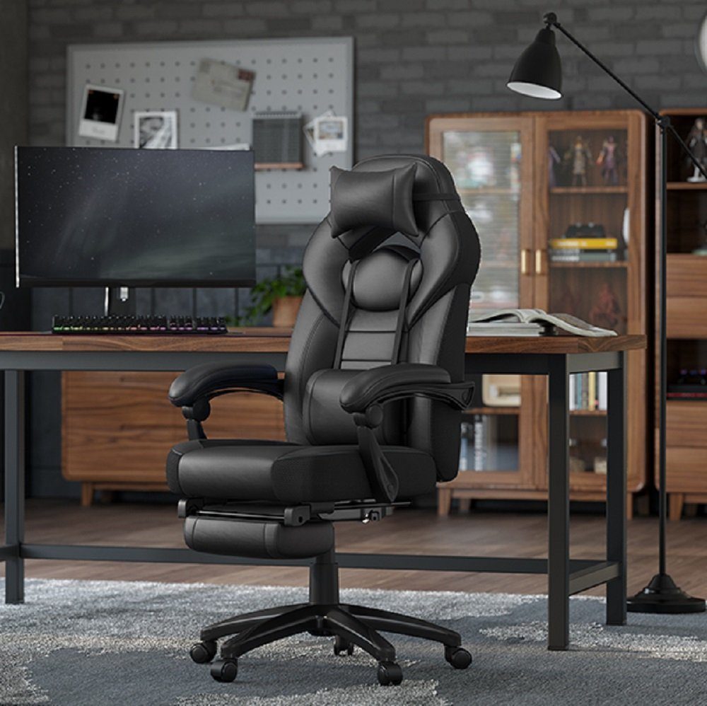 schwarz Gaming-Stuhl, Bürostuhl, Home-Office höhenverstellbar, SONGMICS