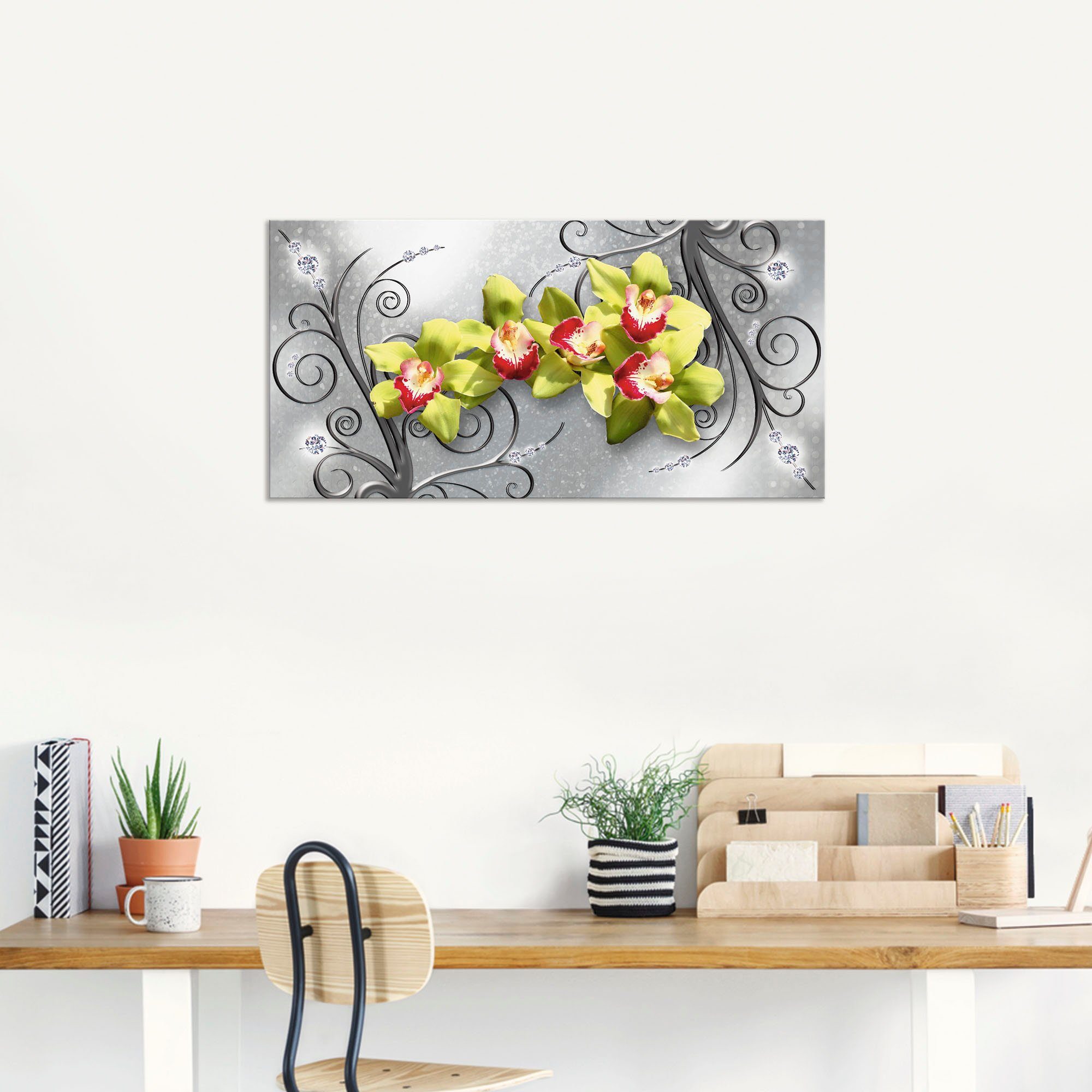 Artland Wandbild »Grüne Orchideen auf Ornamenten«, Blumenbilder (1 Stück), in vielen Größen & Produktarten - Alubild / Outdoorbild für den Außenbereich, Leinwandbild, Poster, Wandaufkleber / Wandtattoo auch für Badezimmer geeignet-kaufen