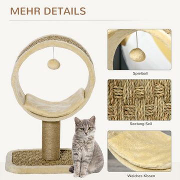 PawHut Kratzbaum Katzen-Spiel-Stamm Kletterbaum Jute Khaki+Hellbraun 40 x 30 x 56 cm, 40L x 30B x 56H cm