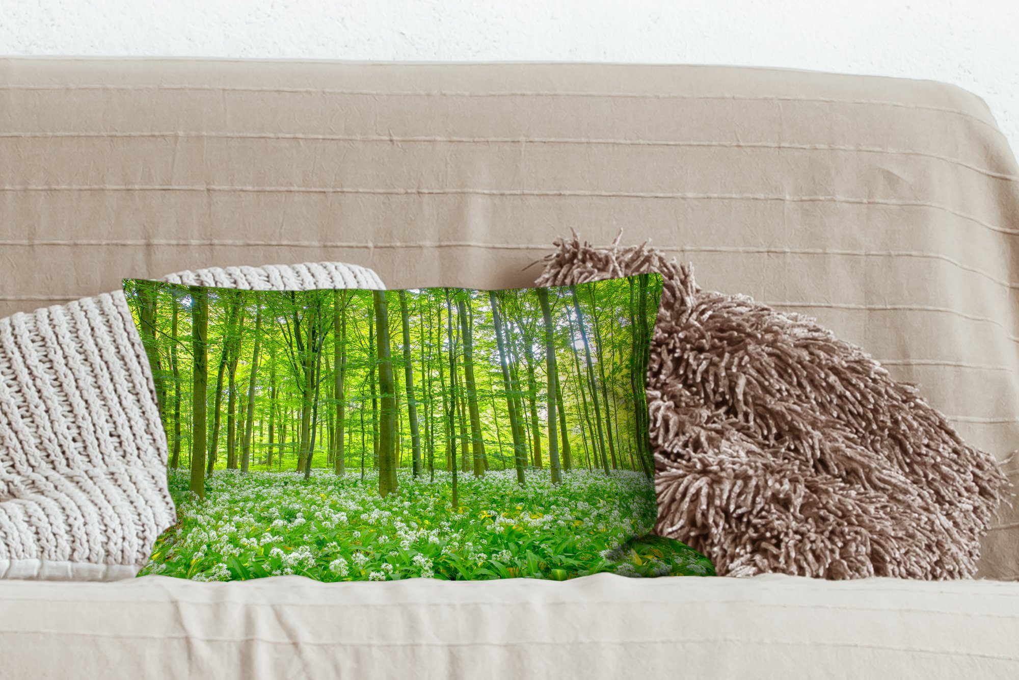 Schlafzimmer MuchoWow - Wald - Dekokissen Zierkissen, Wohzimmer Grün, Dekokissen Bäume Dekoration, mit Füllung,