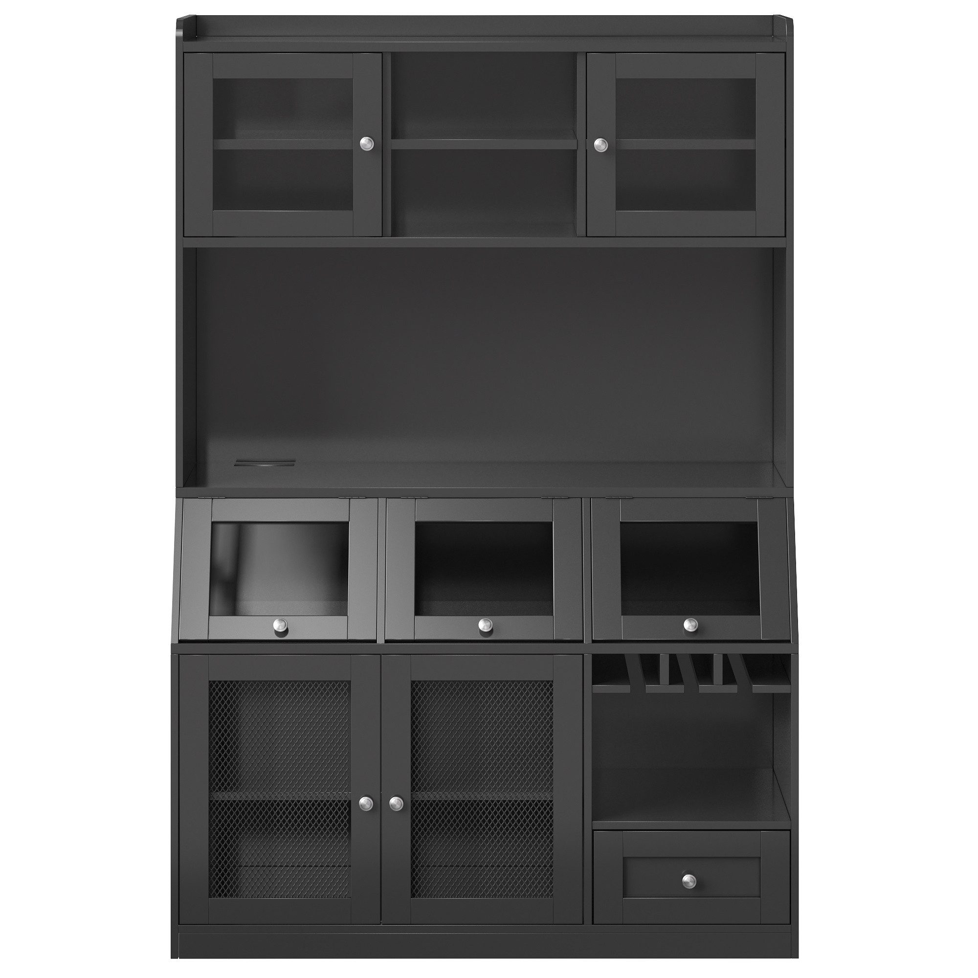 Flieks Küchenbuffet Hochschrank mit USB-Anschluss, LED-Beleuchtung und Glastüren (120x40x181,7 cm, 1-St) Multifunktionsschrank Mehrzweckschrank mit verstellbarer Einlegeböden