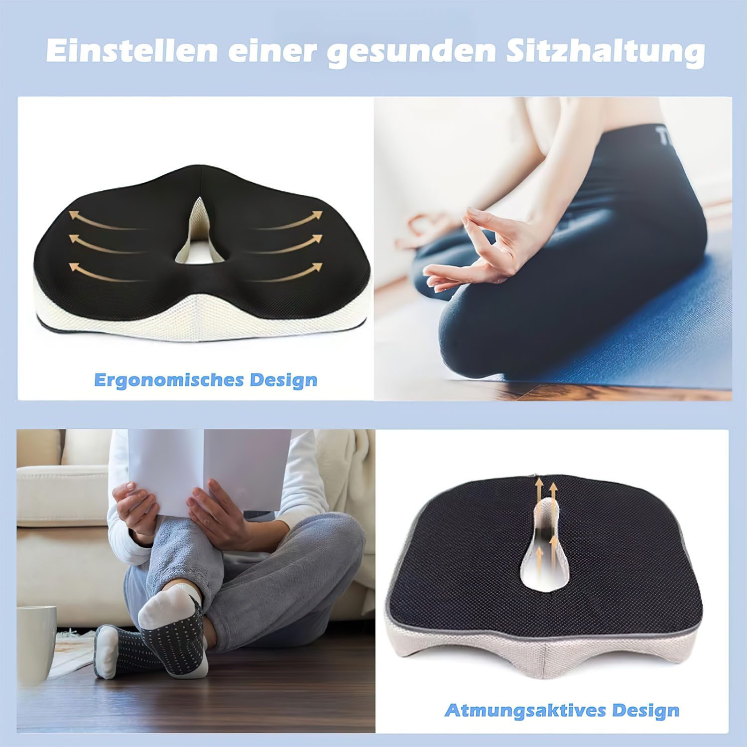 HEYHIPPO Sitzkissen Memory-Foam Sitzkissen 45×38×13/7 cm, ergonomisch für Büro & Gaming, Orthopädisches Sitzkissen Atmungsaktive Polsterung Lindert Müdigkeit – Bild 5 von 5