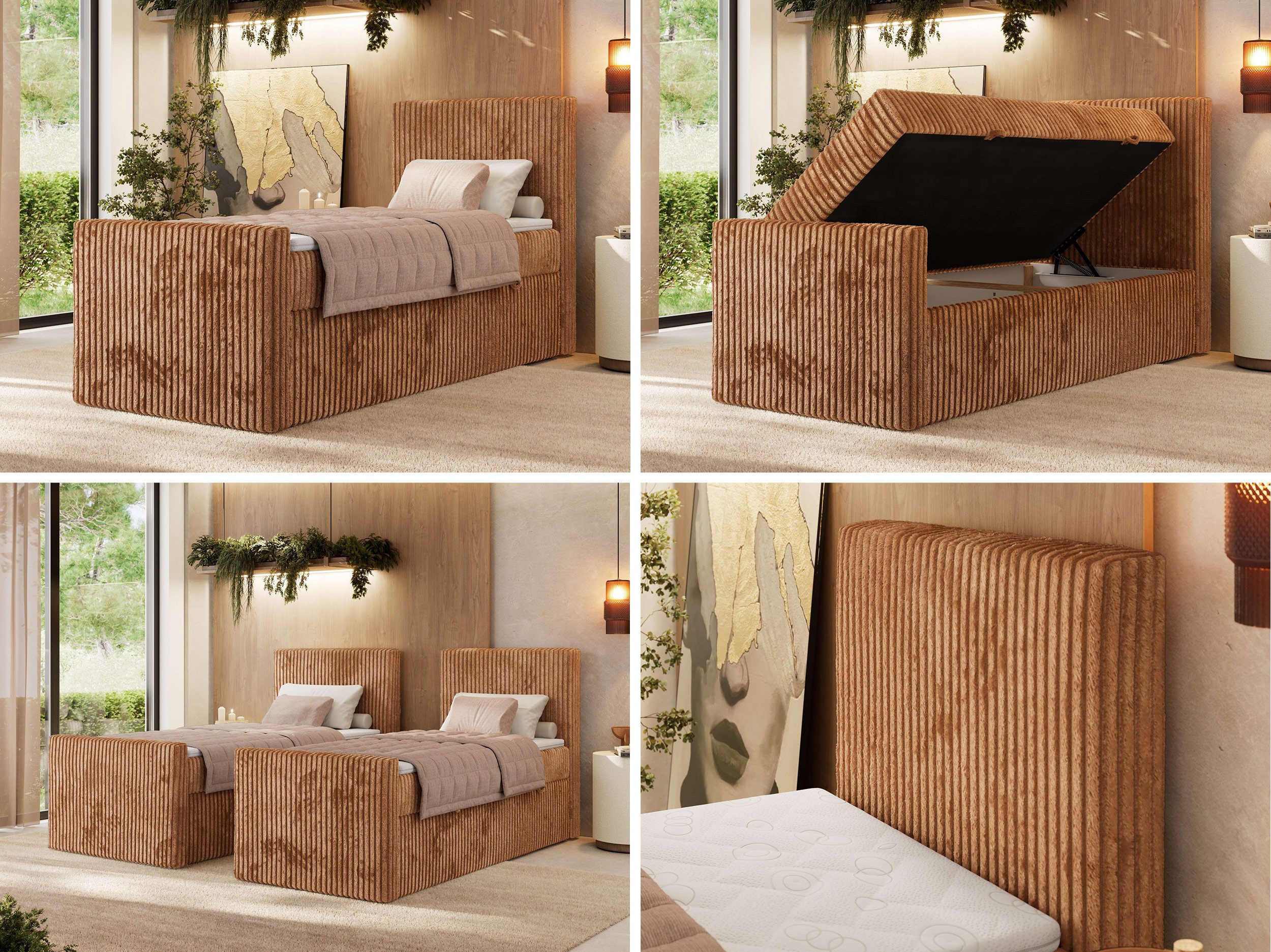 MKS MÖBEL Boxspringbett TILIANO DUO 90 (Set, Bett mit Matratze, Einzelbett 90x200 cm mit Matratze und Bettkasten), 7-Zonen-Taschenfederkern H3/H4, optionaler Topper T25 oder Visco