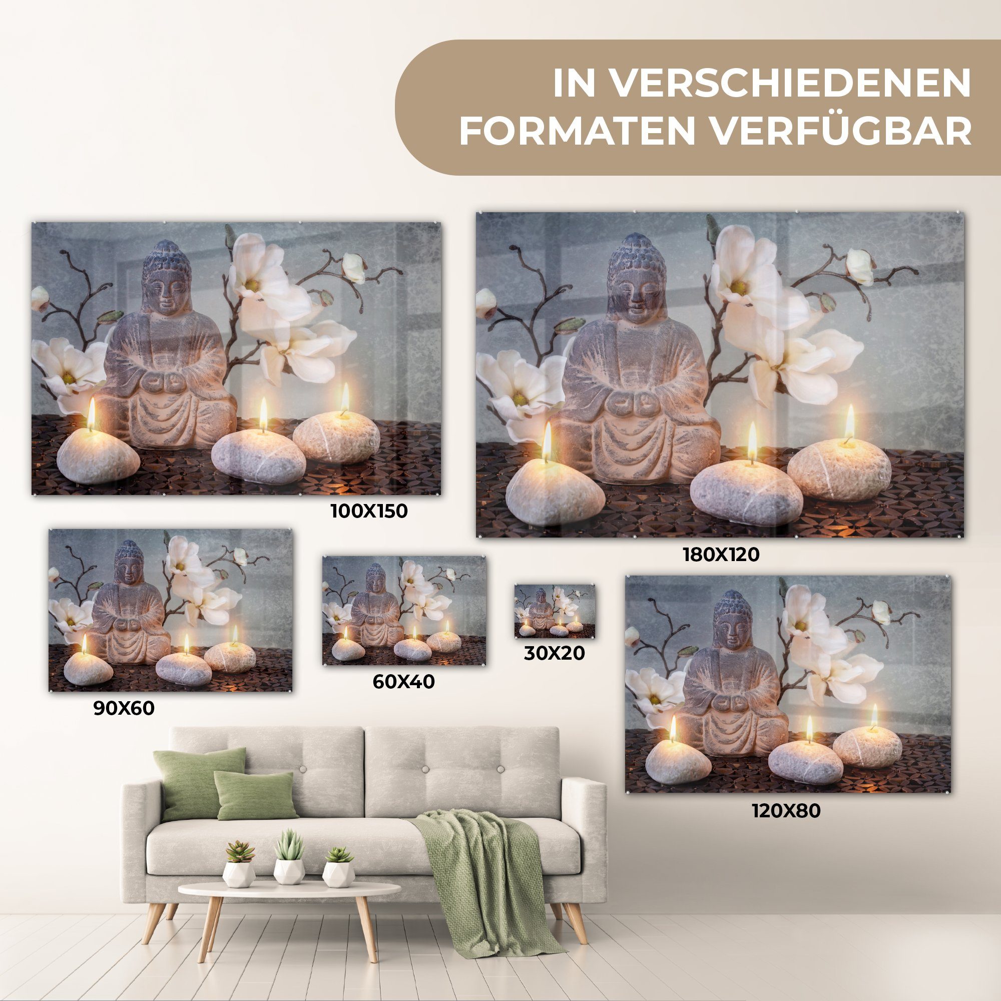 Grau, - Buddha Kerzen (1 Acrylglasbild - Schlafzimmer St), Acrylglasbilder Wohnzimmer & MuchoWow