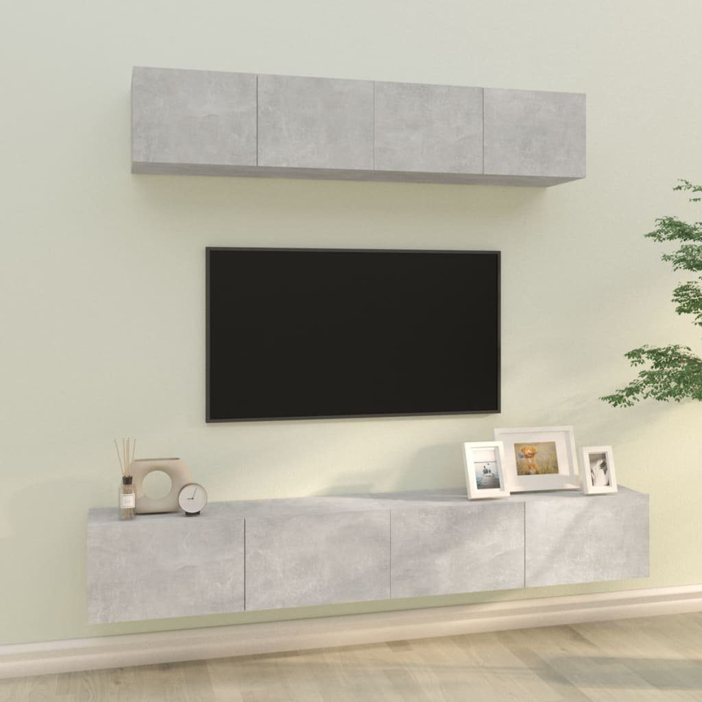 furnicato TV-Schrank TV-Schrank-Set Holzwerkstoff Betongrau 4-tlg