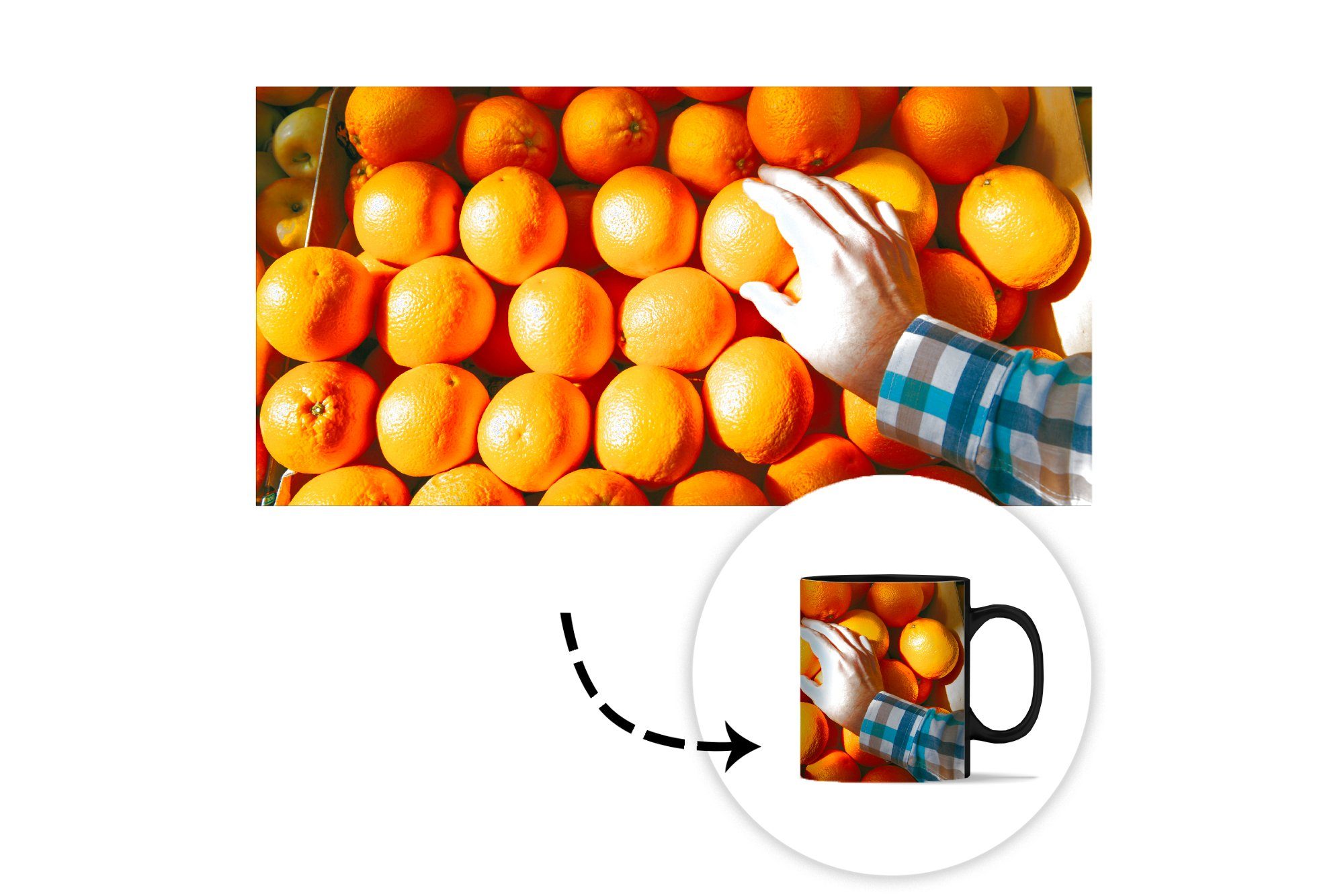 Tasse - Obst Markt, Geschenk MuchoWow Orange Zaubertasse, - Kaffeetassen, Teetasse, Keramik, Farbwechsel, - Hand