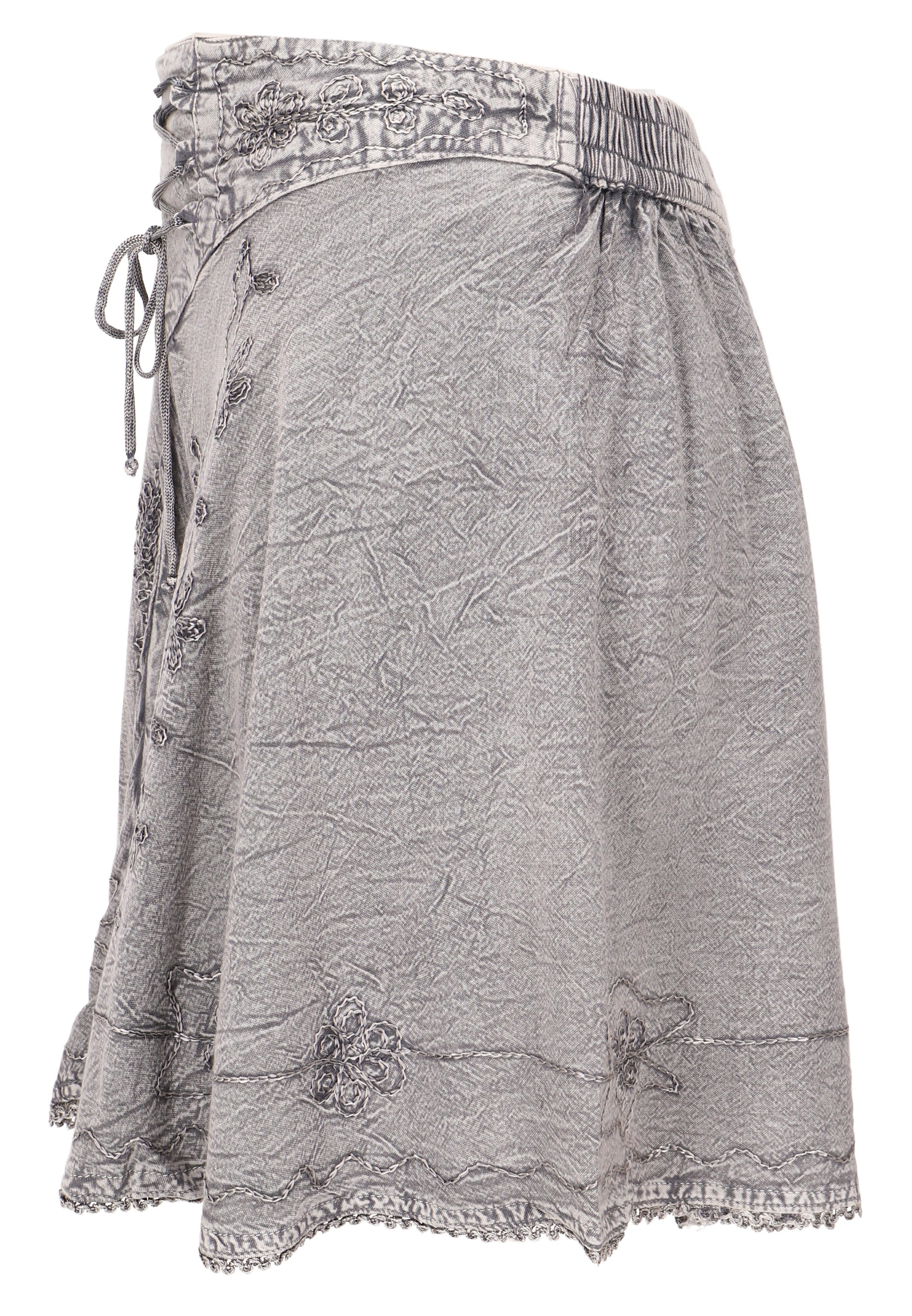 Guru-Shop Minirock Bestickter Boho Minirock - grau alternative Bekleidung – Bild 3 von 5