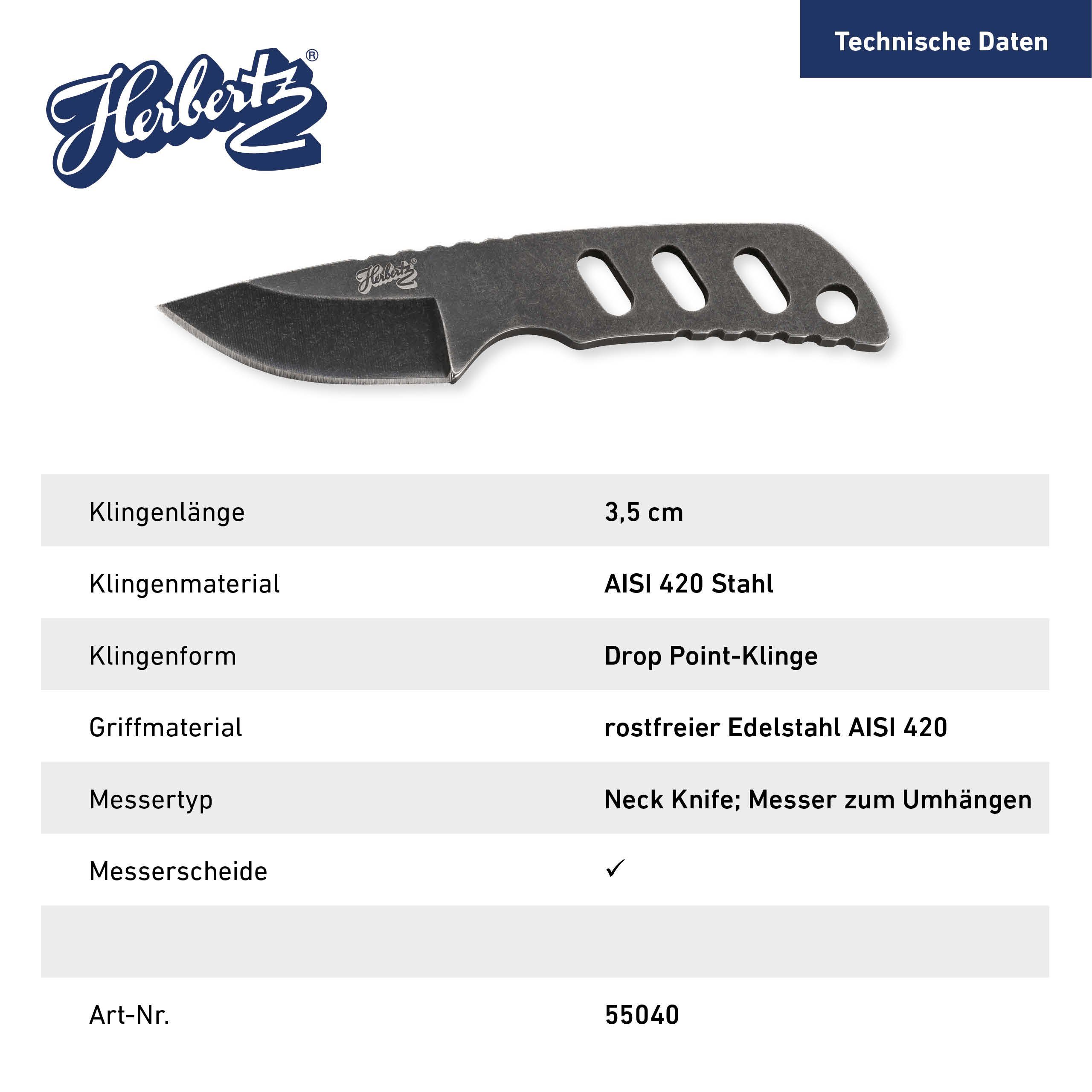 Herbertz Universalmesser stone Knife St), Herbertz inkl., (1 mit Kydexscheide, Neck Scheide wash Neckknife