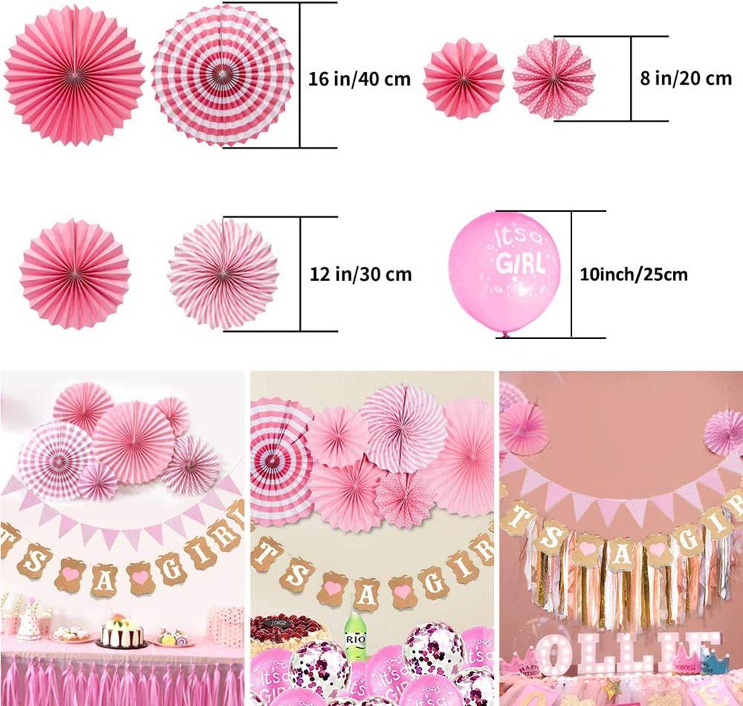 Rosa Baby Party GelldG mit Dekokugel Dekoration 10 Luftballons