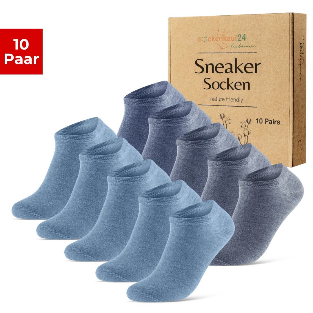 sockenkauf24 Sneakersocken 10 Paar Premium Sneaker Socken Herren & Damen aus (Jeans, 39-42) gekämmter Baumwolle ohne drückende Naht (Exclusive Line) - 70102T WP