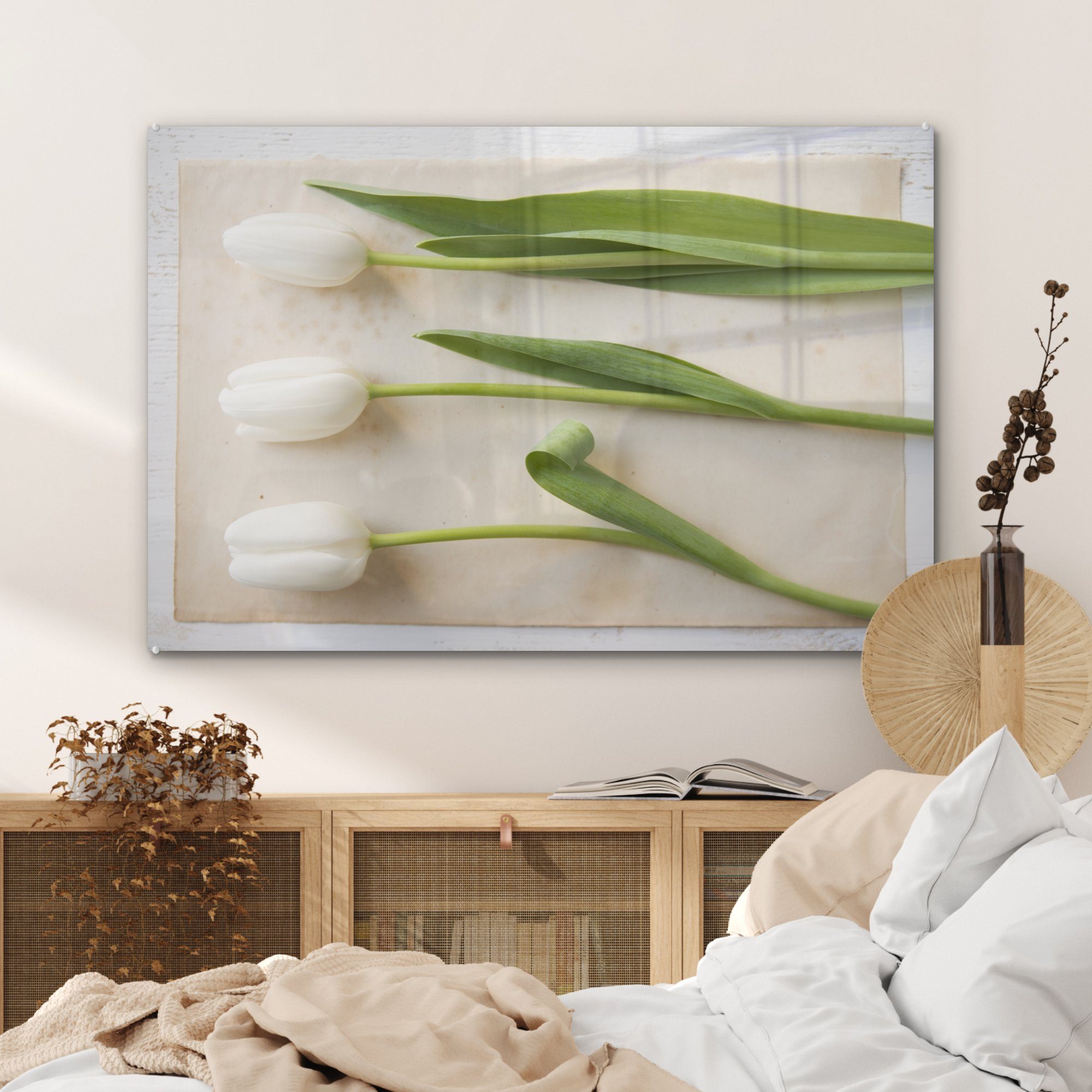 & Wohnzimmer Tulpen, Acrylglasbild weiße Acrylglasbilder St), Drei Schlafzimmer MuchoWow (1