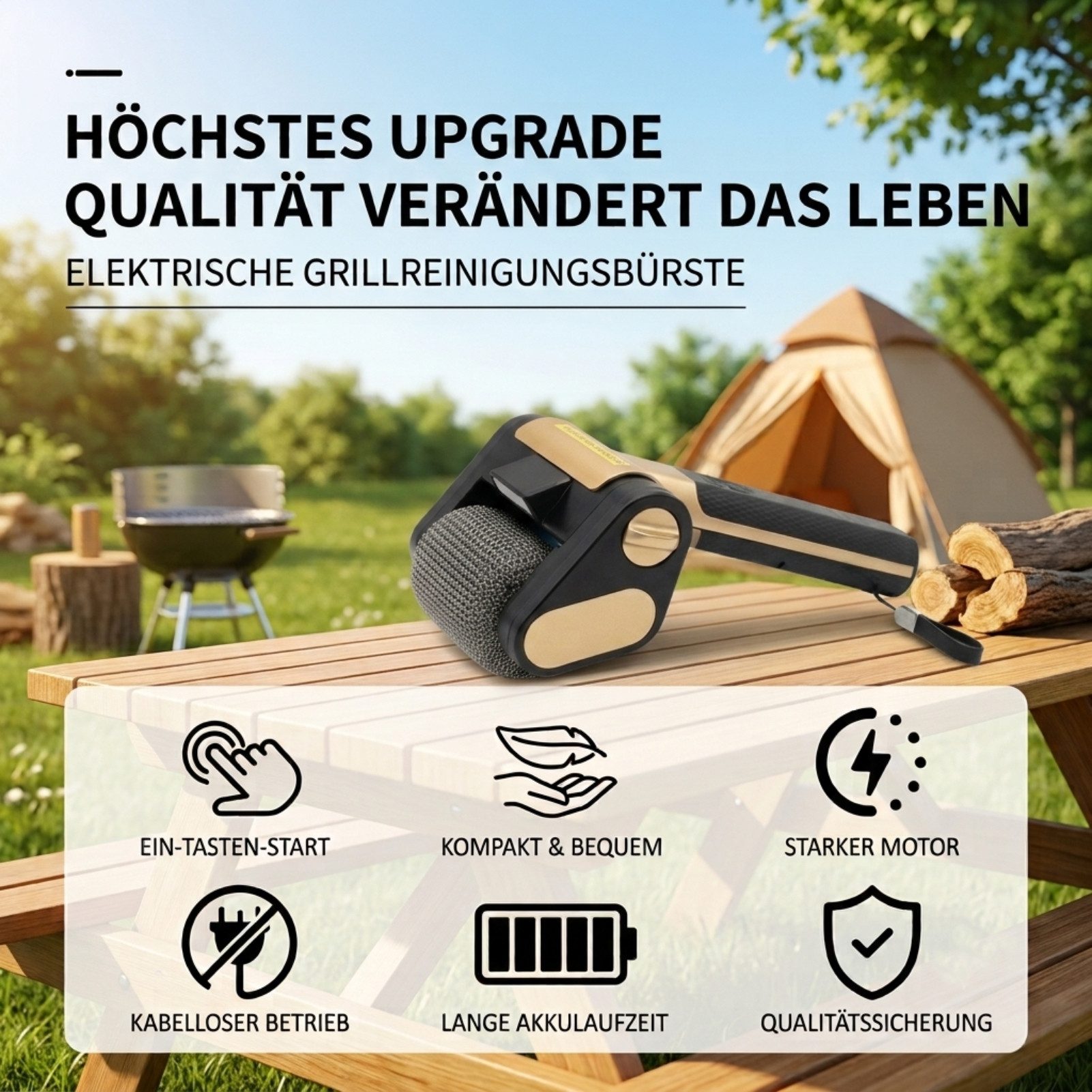 Solarandmore Grillbürste kabelloses Laden,austauschbare Bürstenköpfe,Grillrost,Tiefenreinigung, (Set), entfernt Fettflecken,für verschiedene Grillroste geeignet,Grillbürste