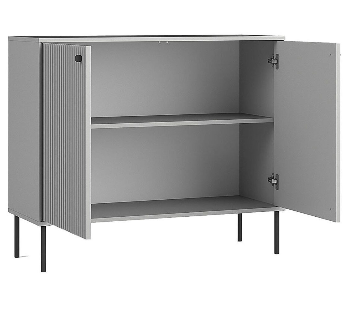 Feldmann-Wohnen Kommode Iris (2 Türen, 1 Einlegeboden, 1 St., moderne Optik, gerillte Fronten, Soft-Close, Griffe & Füße aus Metall), 105,4x40,5x89,2cm grau