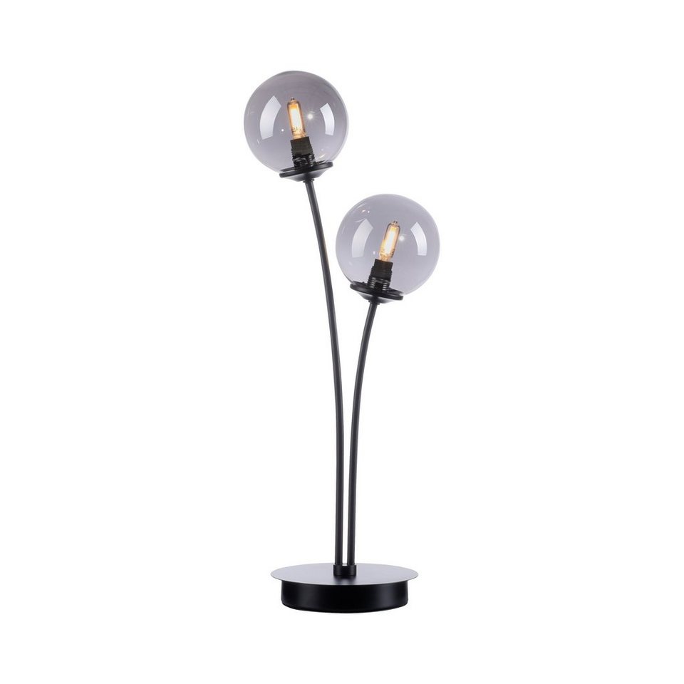 Paul Neuhaus LED Nachttischlampe WIDOW, LED wechselbar, Warmweiß, Schalter,  Schnurschalter, Schlichte, schwarze Rauchgläser