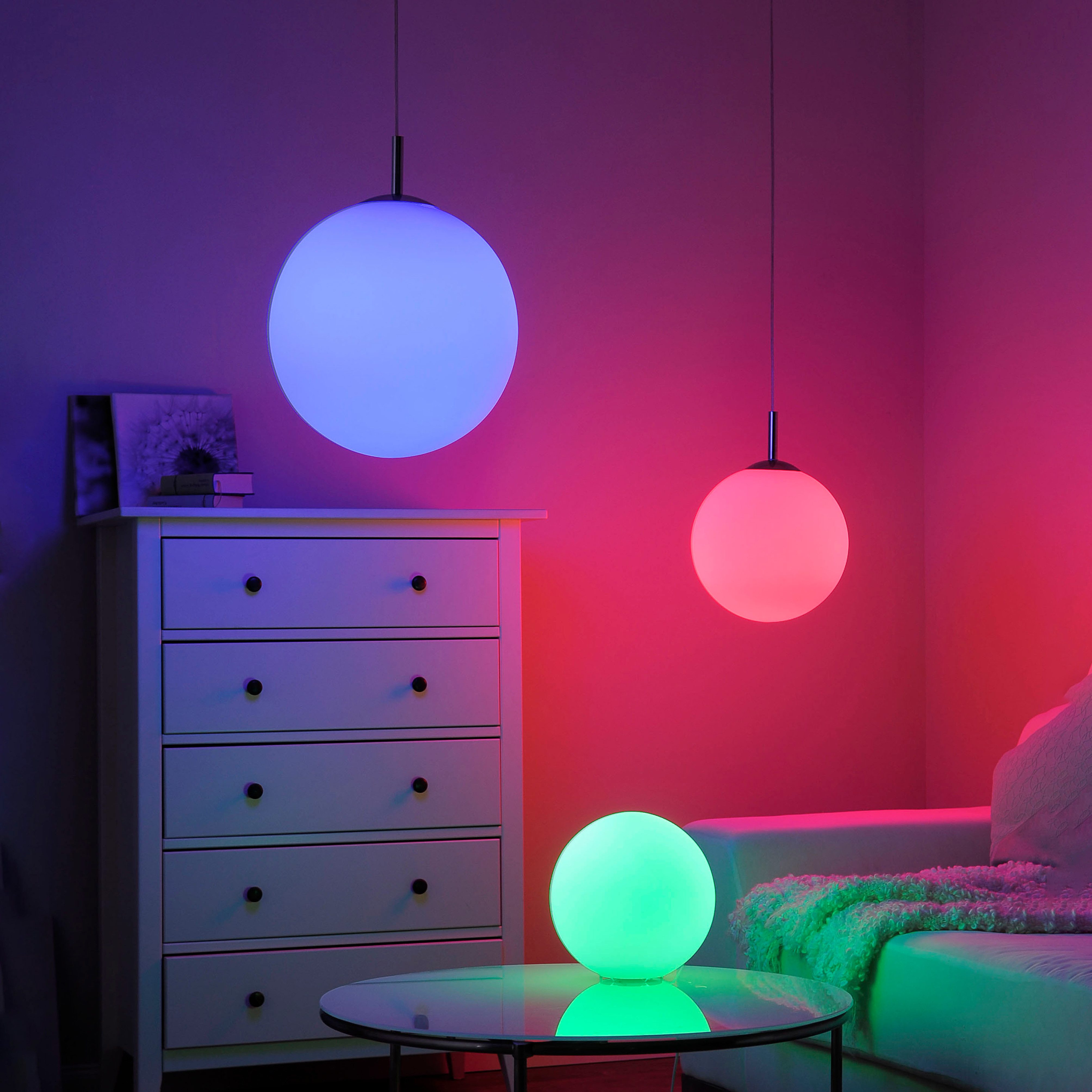 JUST LIGHT Pendelleuchte Ls-BOLO, Dimmfunktion, LED fest integriert, Warmweiß, LED, RGB+tunable white, Fernbedienung, Infrarot inkl., Smarthome fähig