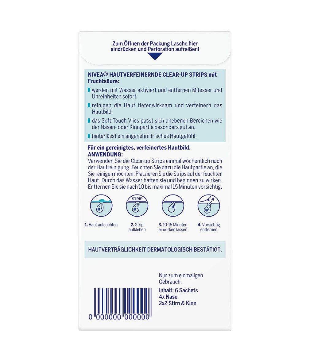 Nivea Gesichtsreinigungstücher Clear-up Strips hautverfeinernd entfernt Mitesser sanft 3 x 6 Strips, 18-tlg., Fruchtsäure
