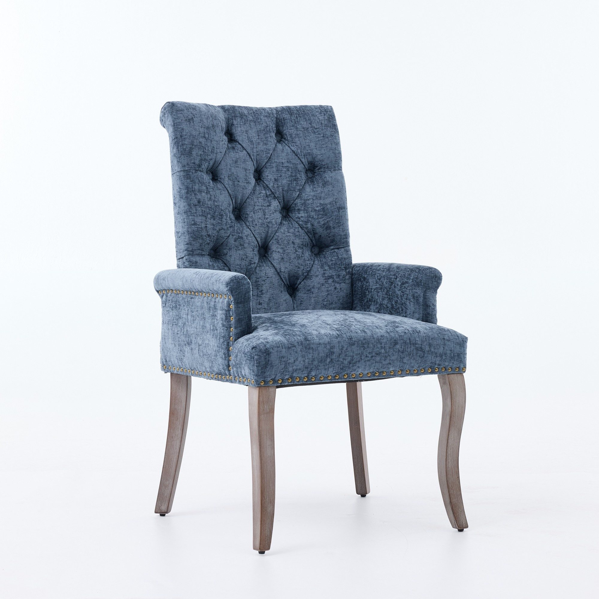 BBWL Sessel Esszimmerstuhl gepolstert mit Armlehnen Massivholzbeine getuftet, Chenille, elegant bequem langlebig stabil