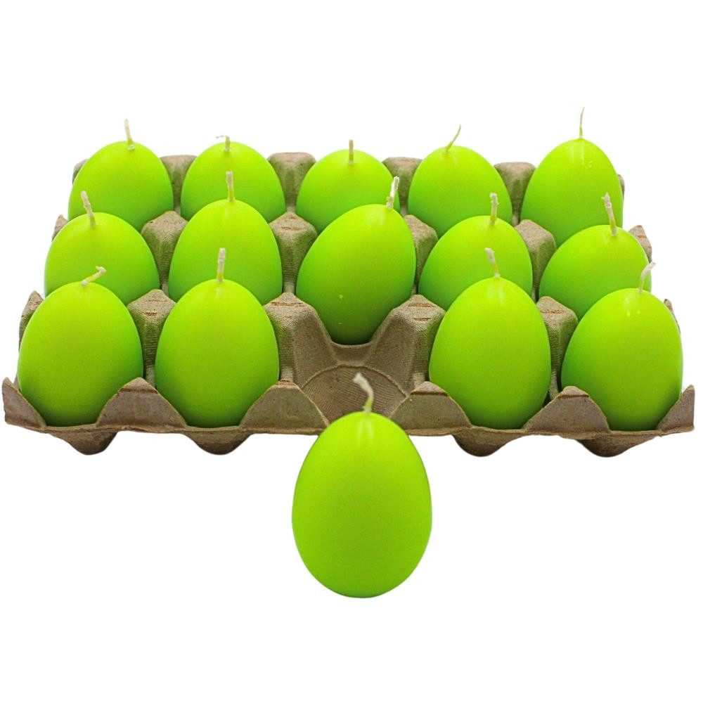 Dekohelden24 Formkerze Unikerzen in verschiedenen Farben (Ostereikerzen, 15-tlg., Set aus 15 Ostereikerzen), Ideal für Osterdekoration, in unifarben grün