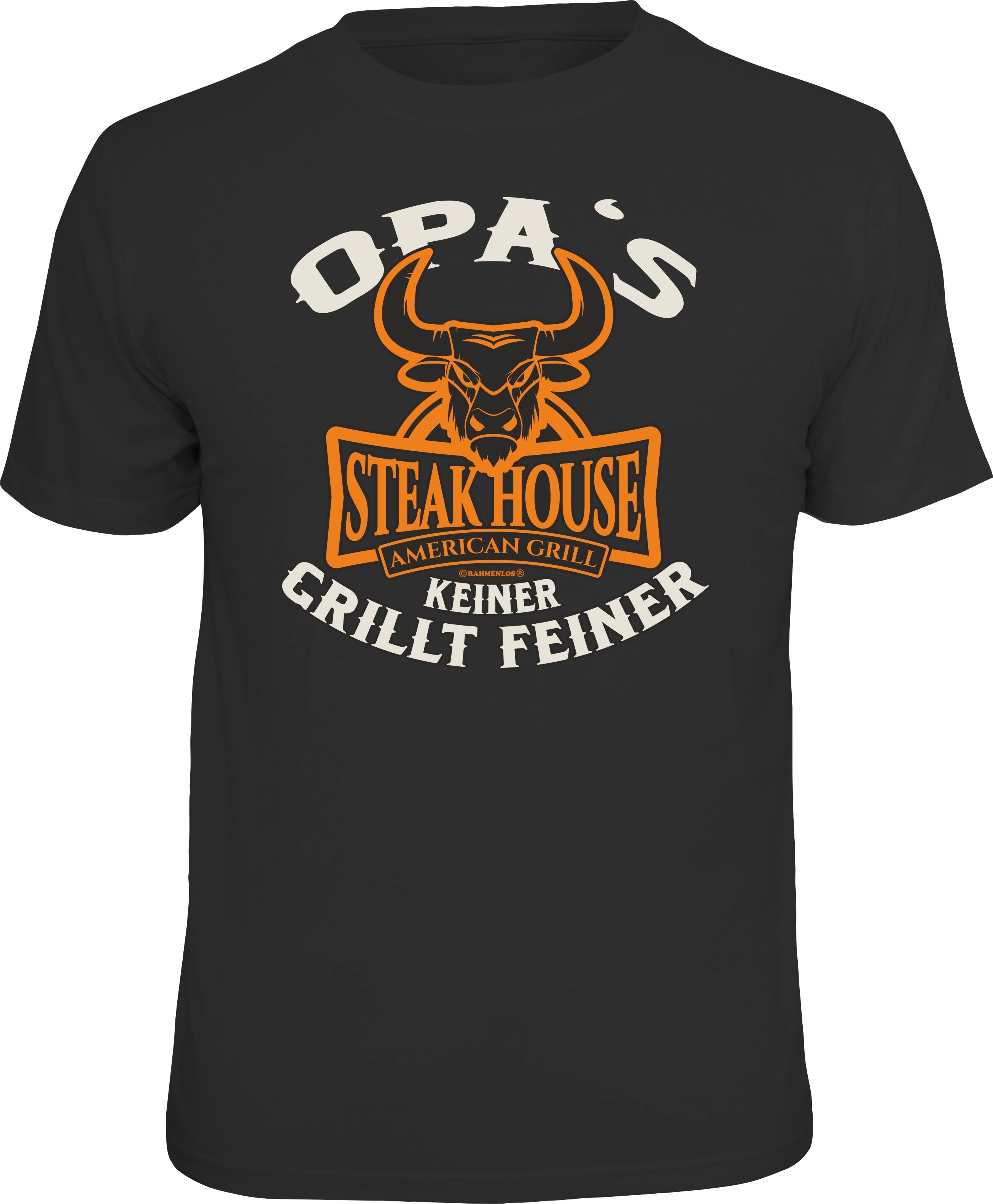 Rahmenlos T-Shirt als Geschenk für den Großvater am Grill: Opa's Steakhouse