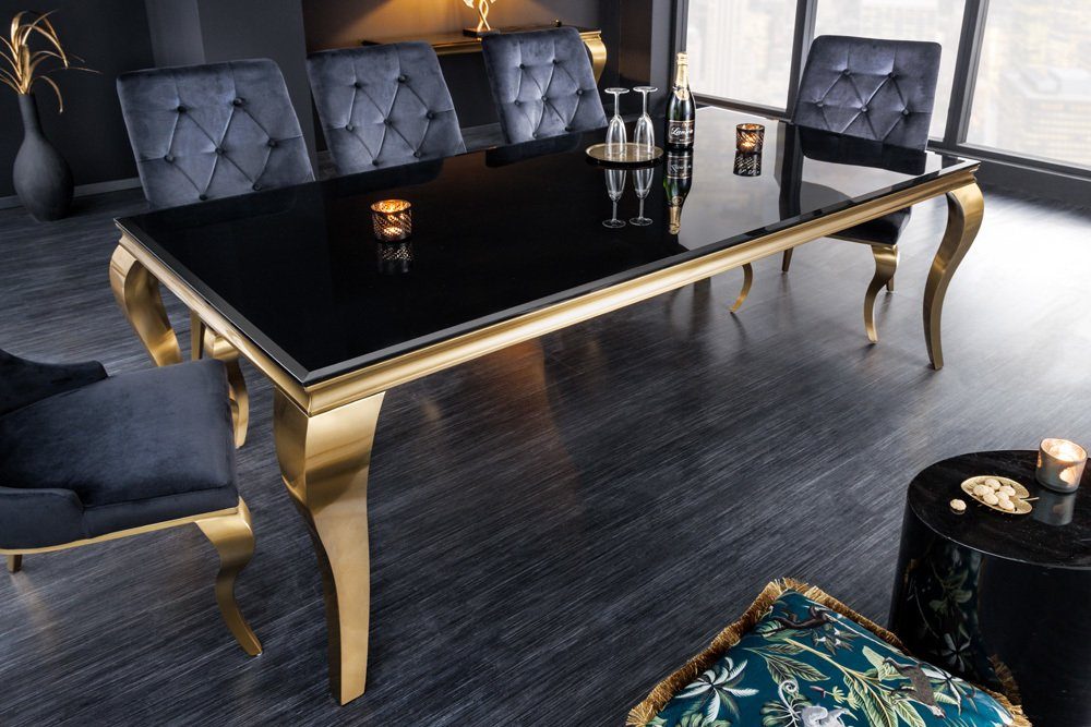 riess-ambiente Esstisch MODERN BAROCK 180cm schwarz / gold (Einzelartikel, 1-St), Küche · Opalglas · Edelstahl · eckig – Bild 3 von 5