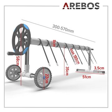 Arebos Pool-Abdeckplane Pool Aufroller, Länge von 3m - 5,70m, inkl. Befestigung & Rollen